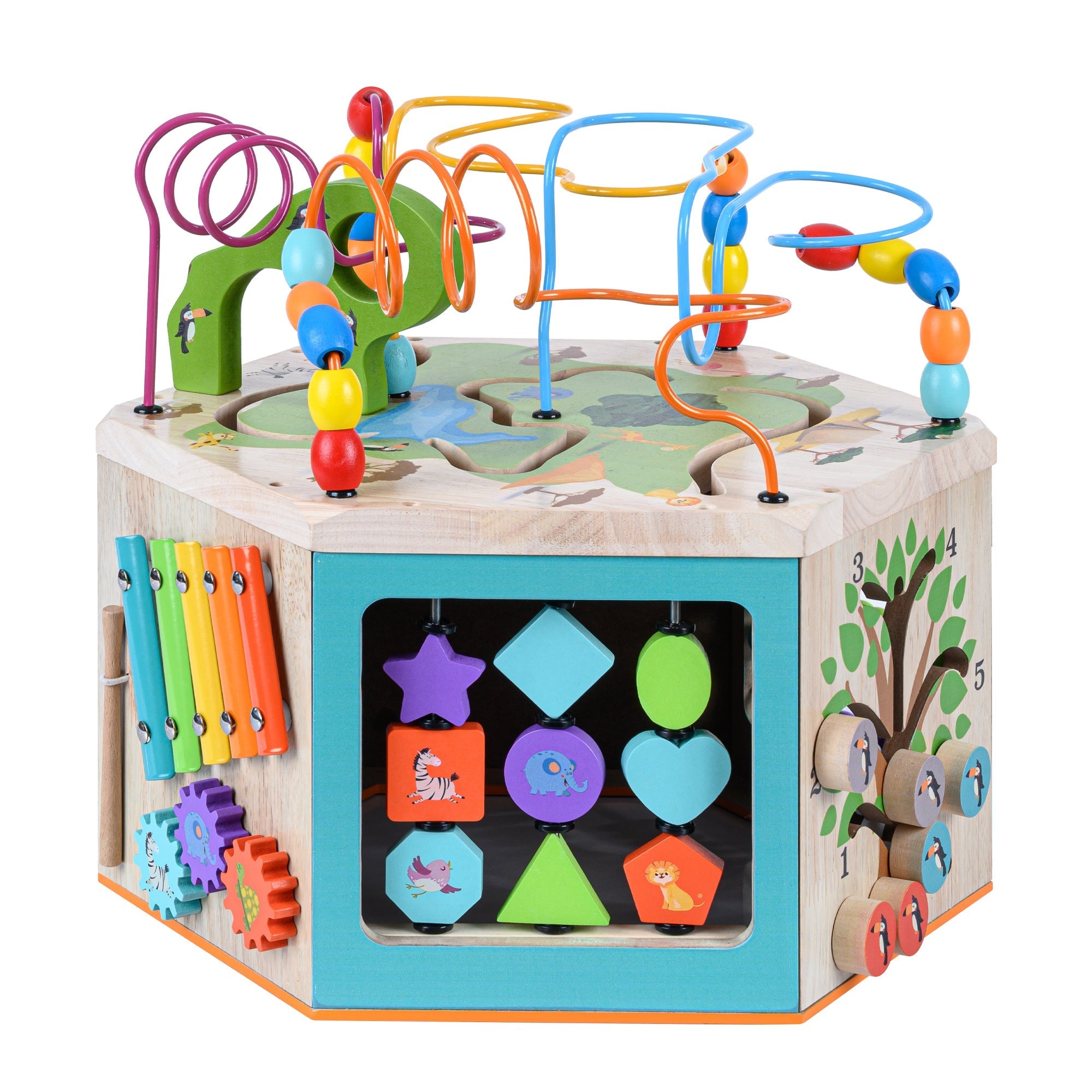  Teamson Kids Teamson Kids - Preschool Play Lab Large Wooden Activity Learning 7-Side Cube - Multi-color - Bonton