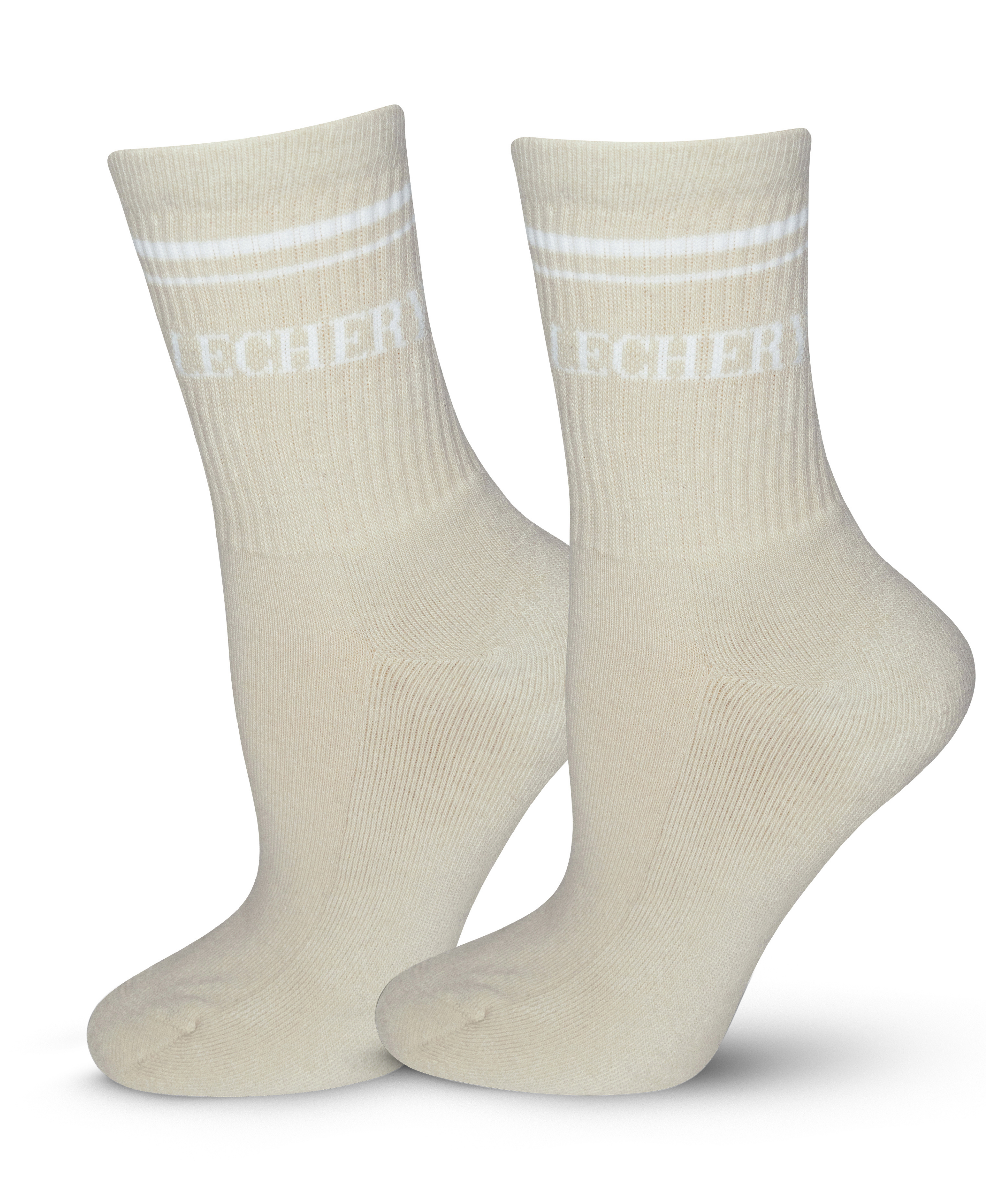  LECHERY LECHERY UNISEX VARSITY STRIPED HALF-CREW SOCKS - IVORY/WHITE - Bonton