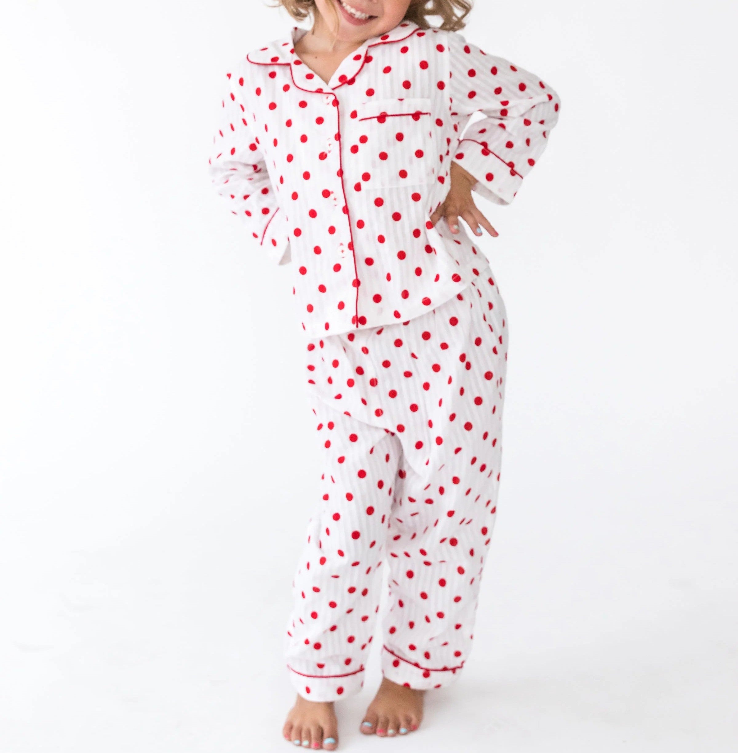  Alto Modas Kidâ€™s Seersucker Dots Long Sleeve Shirt & Pant Lounge Set - Seersucker Dots - Bonton