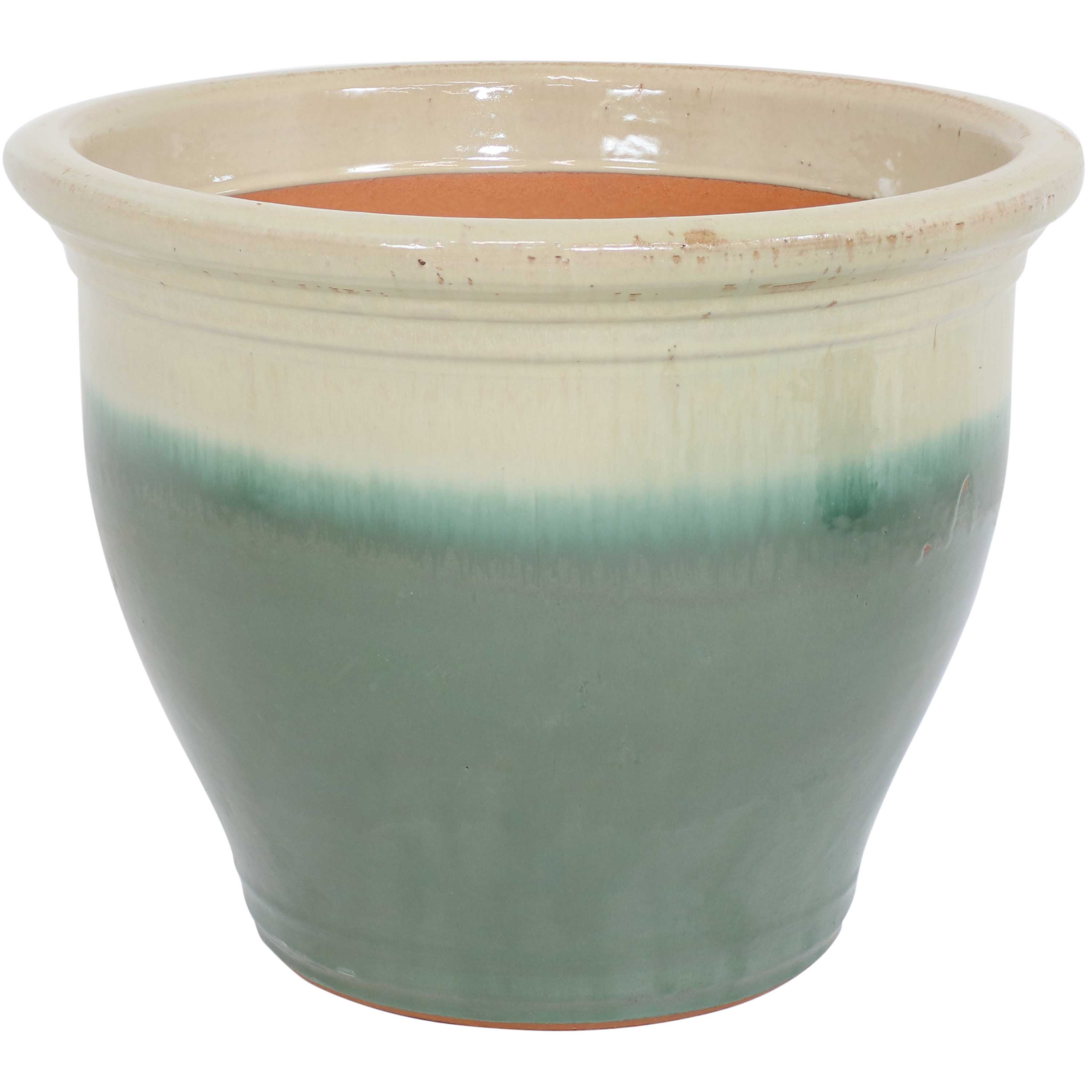  Sunnydaze Decor Studio UV and Frost-Resistant Ceramic Flower Pot Planter with Drainage Holes - Seafoam - Bonton