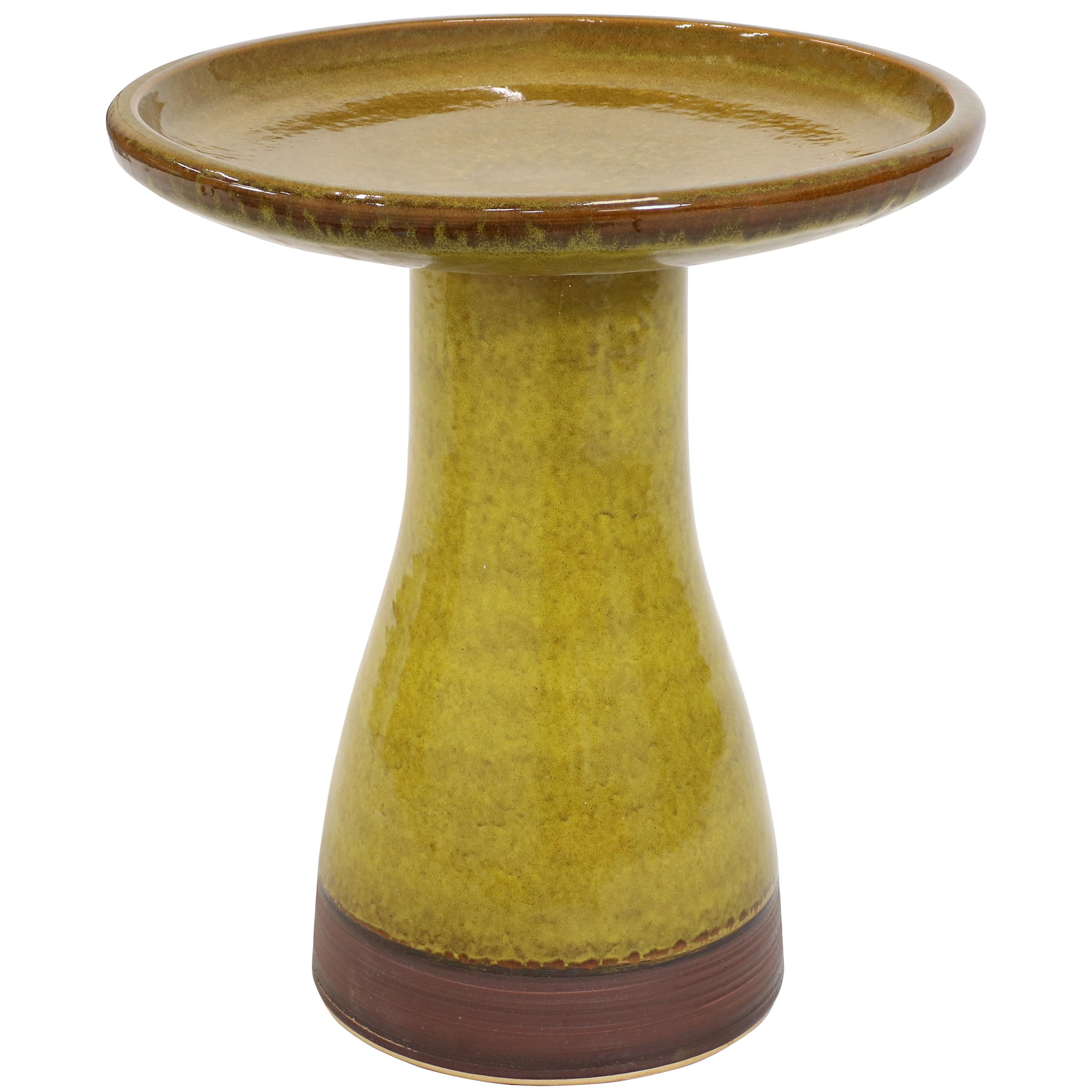  Sunnydaze Decor Weather-Resistant Ceramic Hand-Painted Duo Tone Bird Bath - Cognac Yellow - Bonton