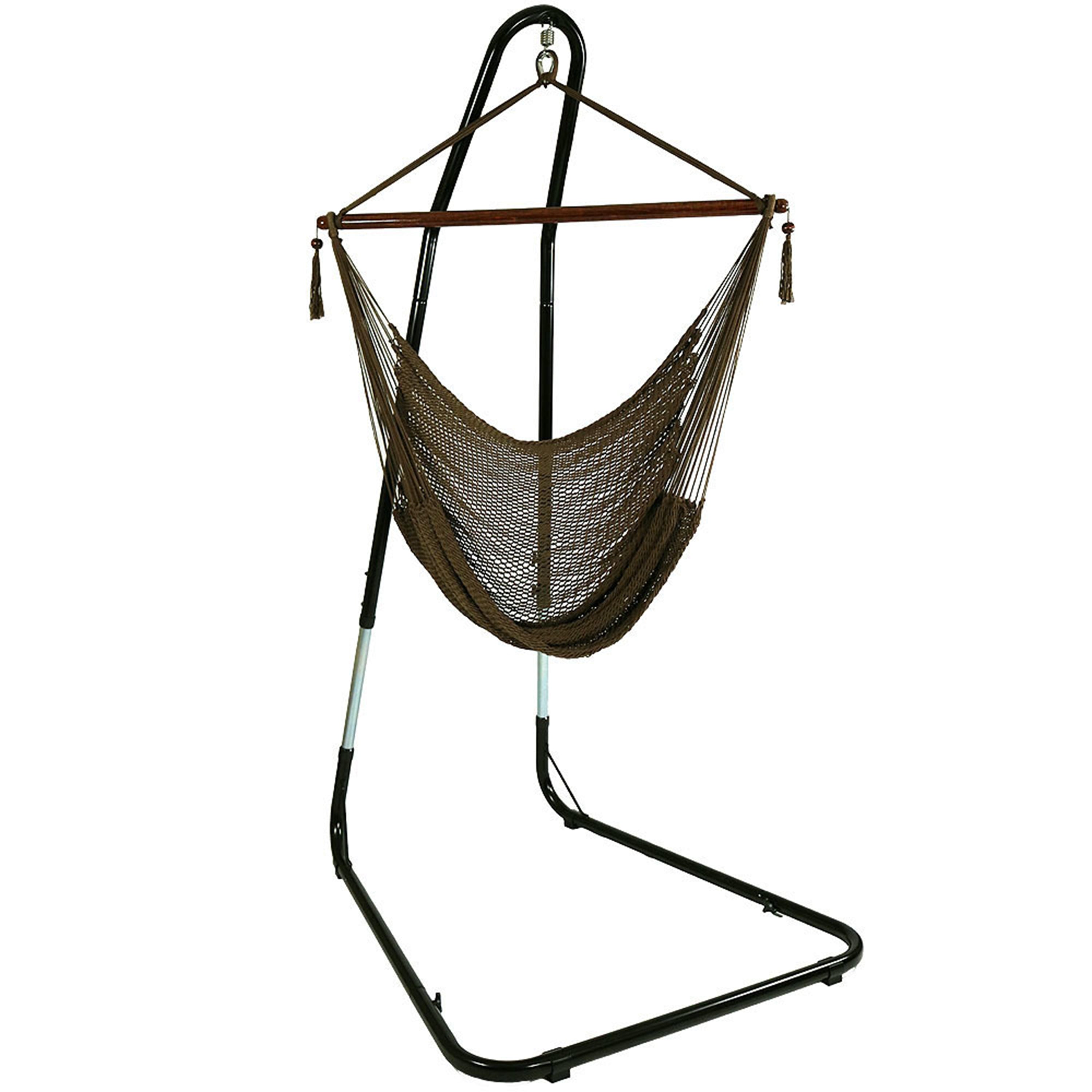  Sunnydaze Decor Caribbean Style Extra Large Hanging Rope Hammock Chair Swing with Adjustable Stand - Mocha - Bonton