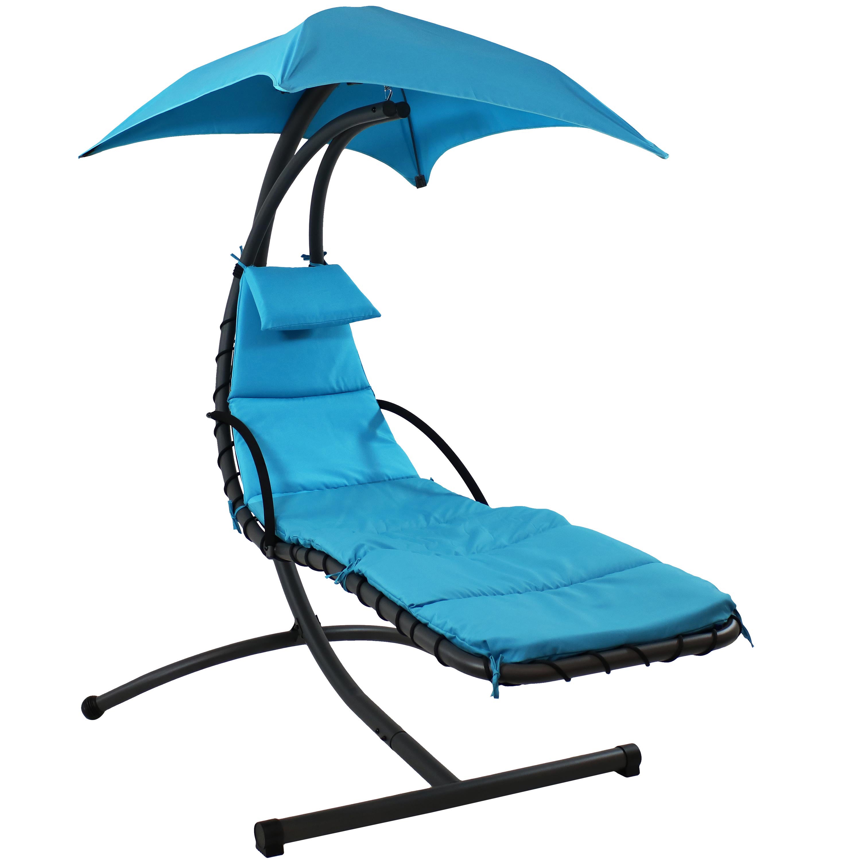  Sunnydaze Decor Hanging Chaise Floating Lounge Chair with Canopy Umbrella and Arc Stand 2 - Teal - Bonton