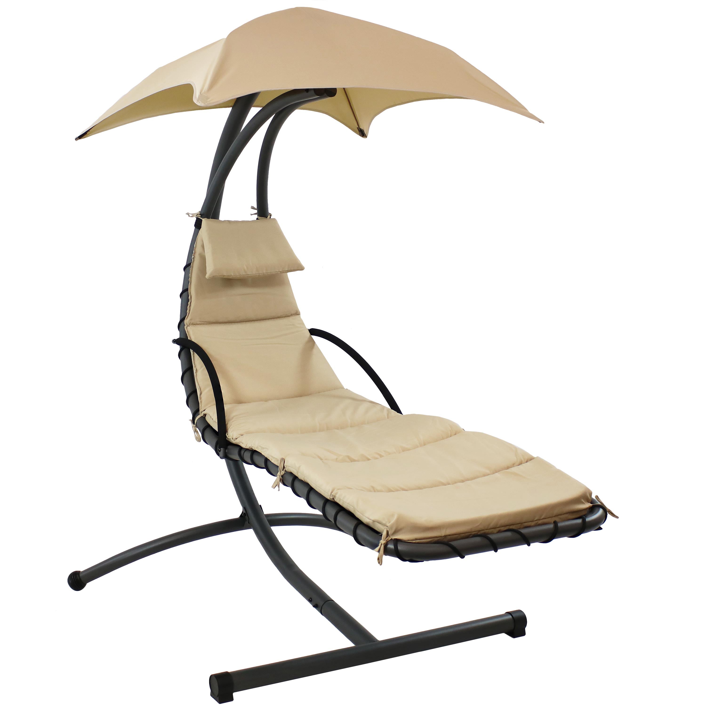  Sunnydaze Decor Hanging Chaise Floating Lounge Chair with Canopy Umbrella and Arc Stand 2 - Beige - Bonton