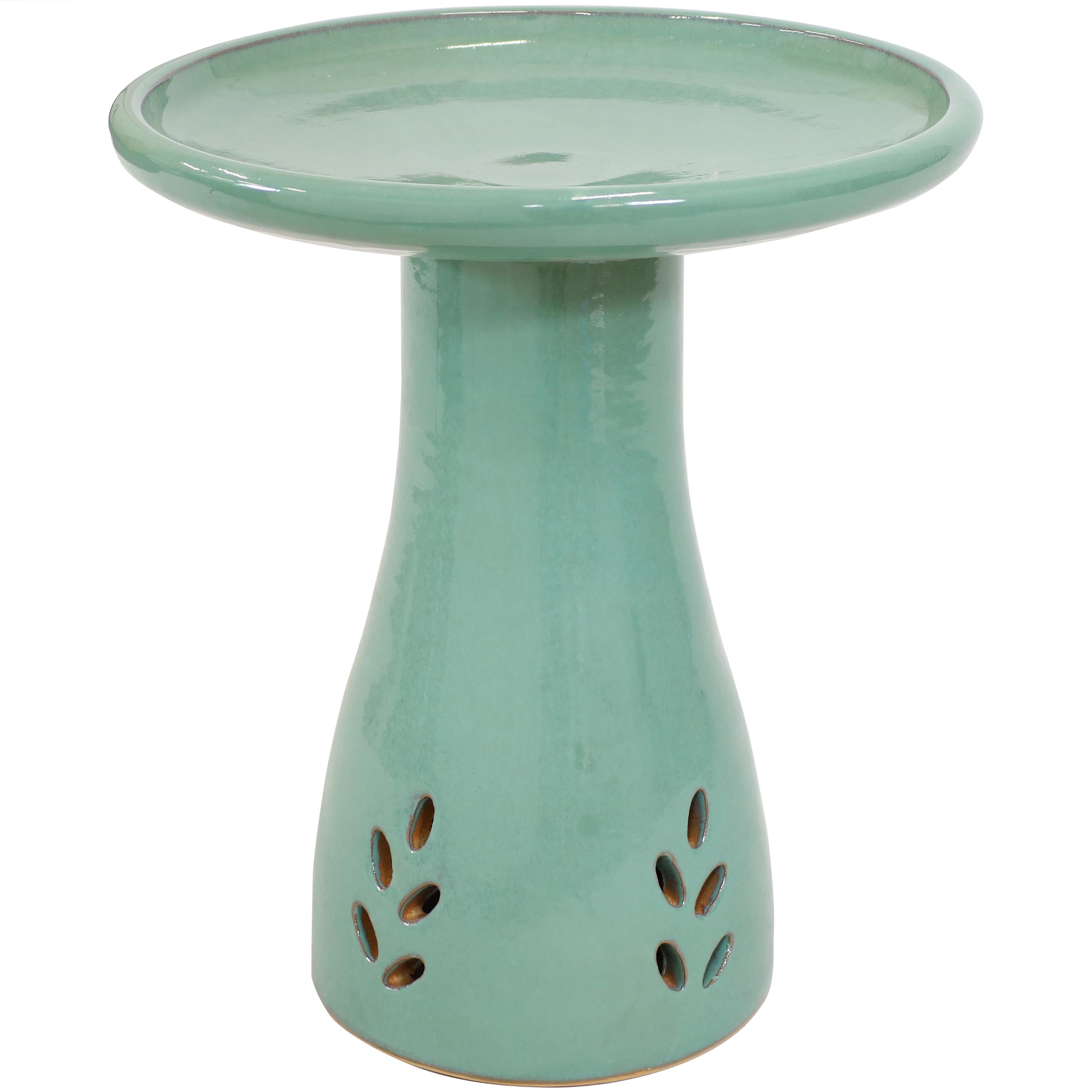  Sunnydaze Decor Weather-Resistant Ceramic Hand-Painted Bird Bath - Seafoam - Bonton