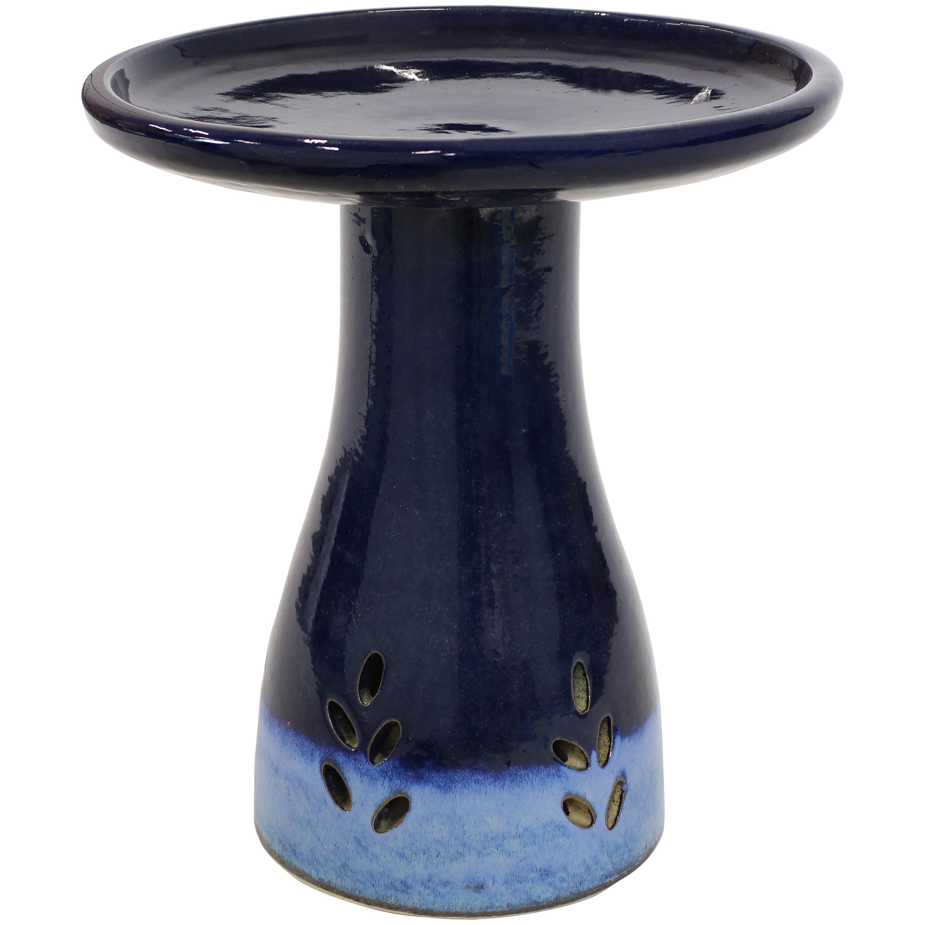  Sunnydaze Decor Weather-Resistant Ceramic Hand-Painted Bird Bath - Dark Blue - Bonton