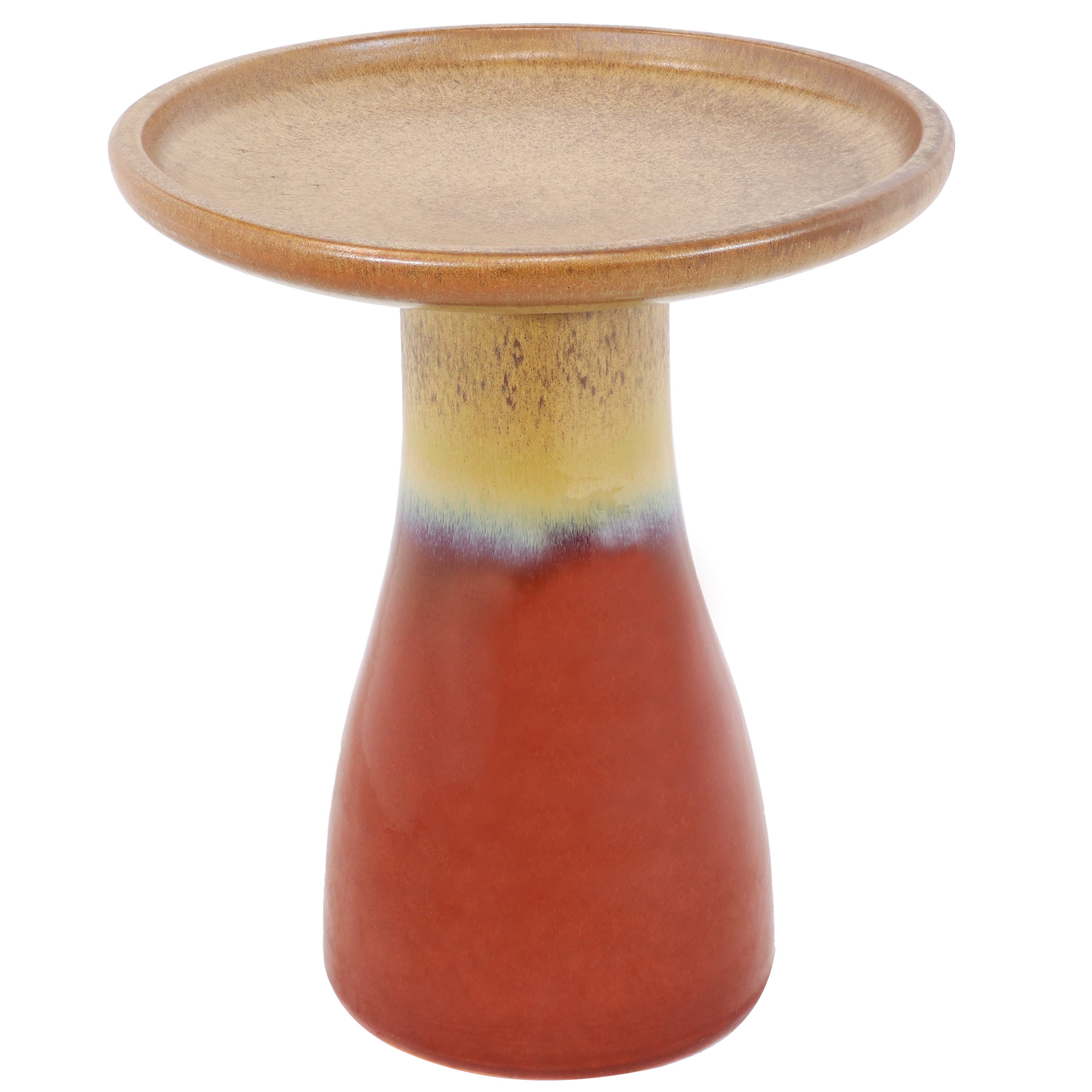  Sunnydaze Decor Weather-Resistant Ceramic Hand-Painted Duo-Tone Bird Bath - Lemon Cognac - Bonton