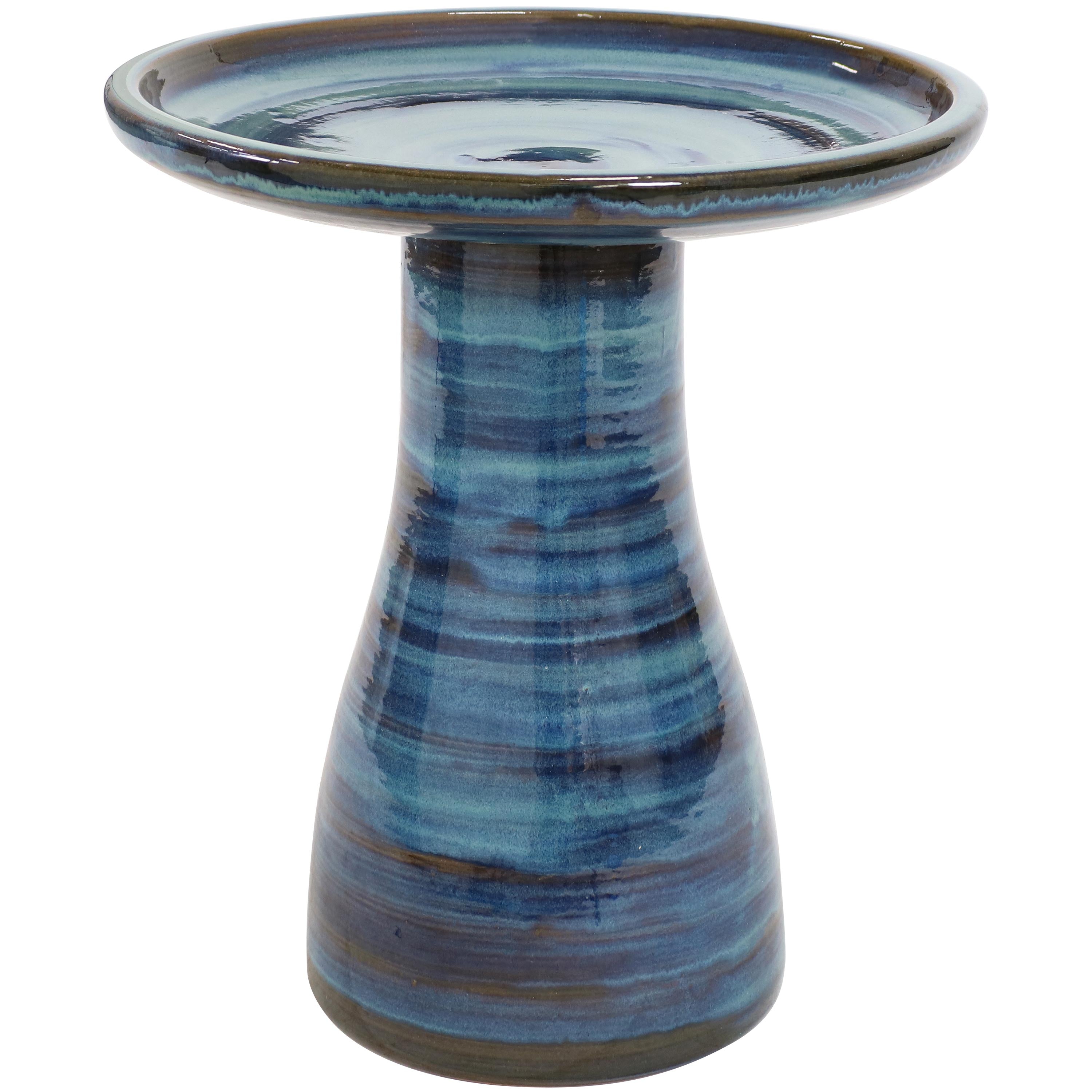  Sunnydaze Decor Weather-Resistant Ceramic Hand-Painted Duo-Tone Bird Bath - Galaxy Blue - Bonton