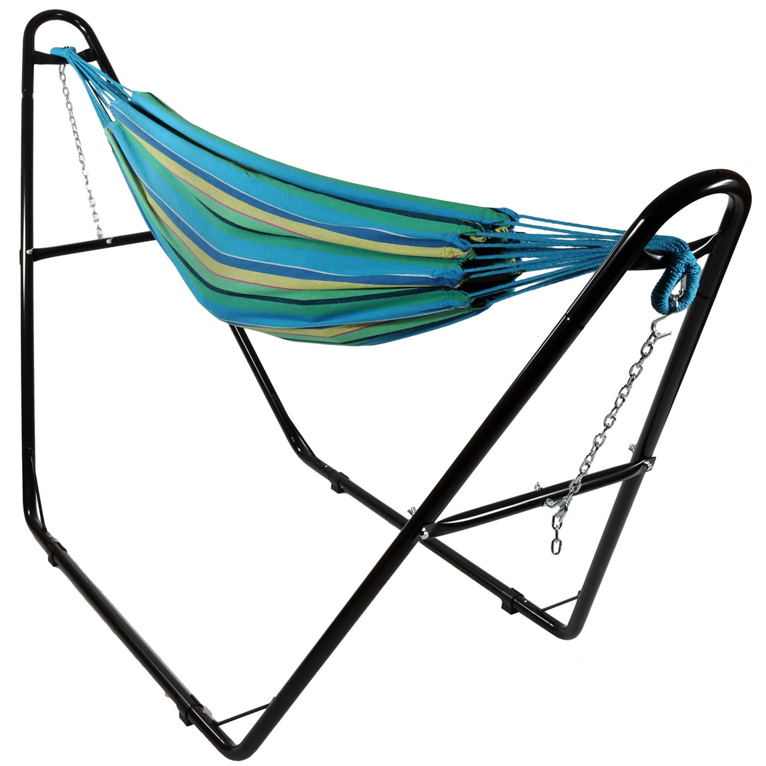  Sunnydaze Decor Large Double Brazilian Hammock with Universal Stand - 450 lb Weight Capacity - Sea Grass - Bonton