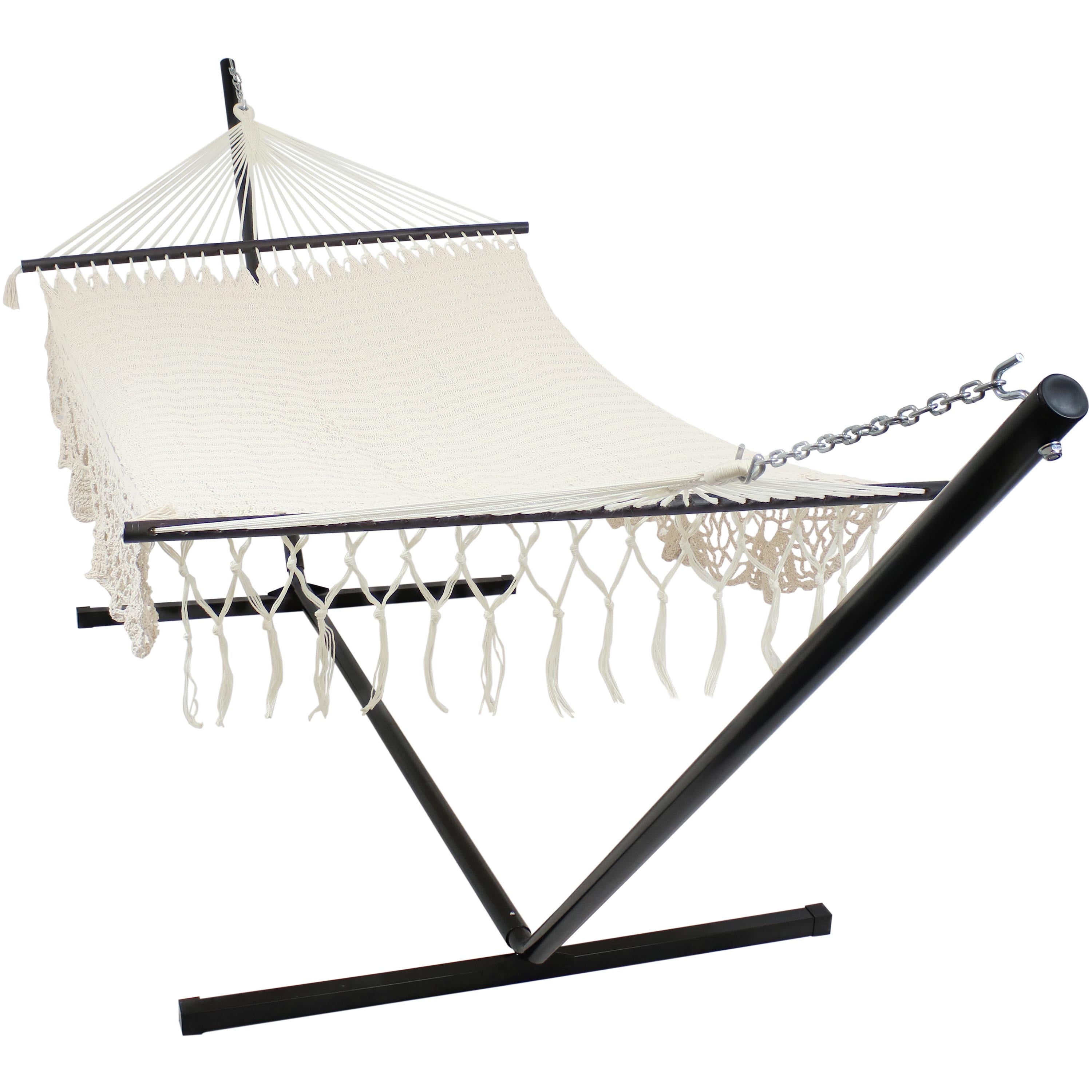  Sunnydaze Decor Deluxe American-Style 2-Person Hammock and Stand - 400 lb Weight Capacity - Cream - Bonton