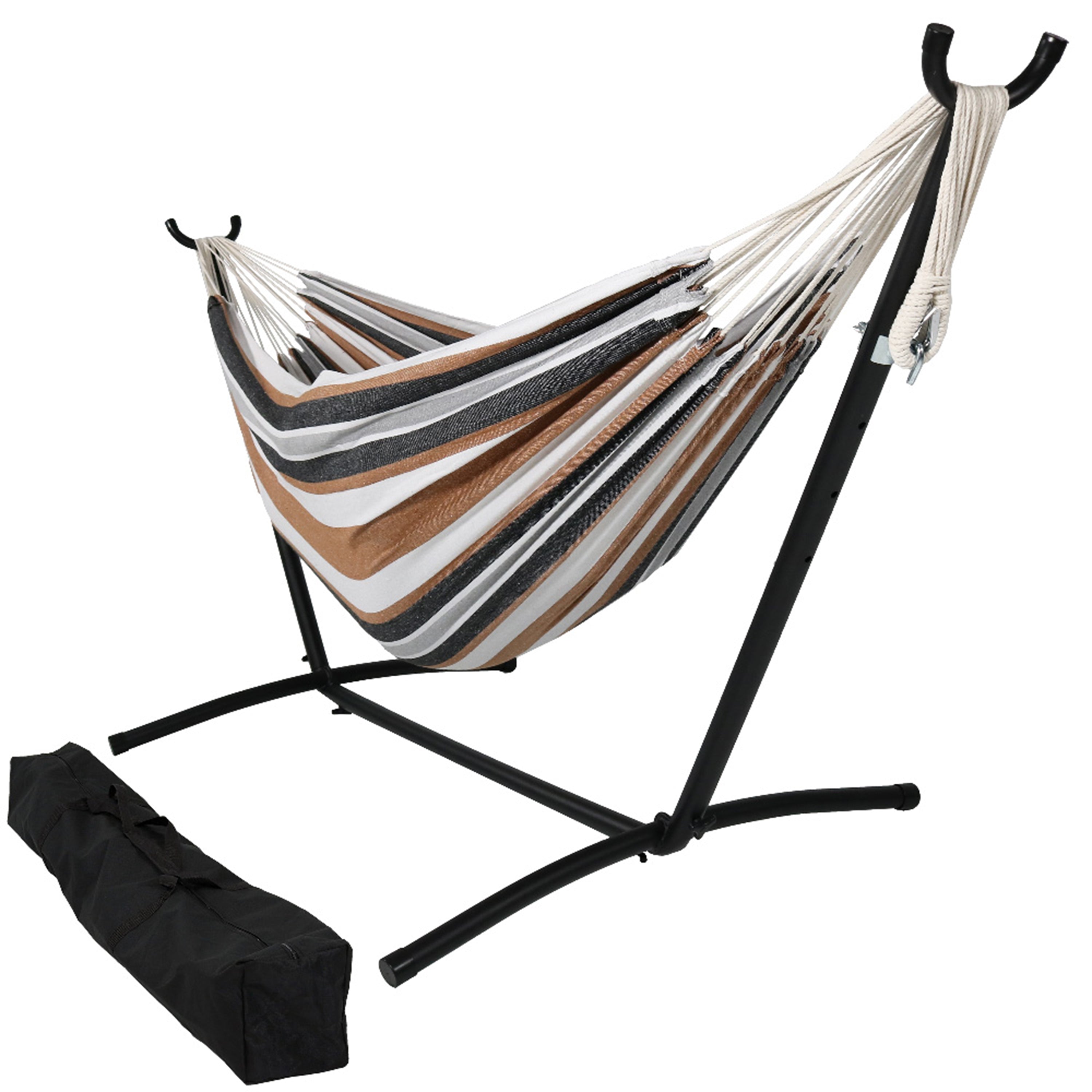  Sunnydaze Decor Double Brazilian Hammock with Stand and Carrying Case - 400 lb Weight Capacity - Calming Desert - Bonton