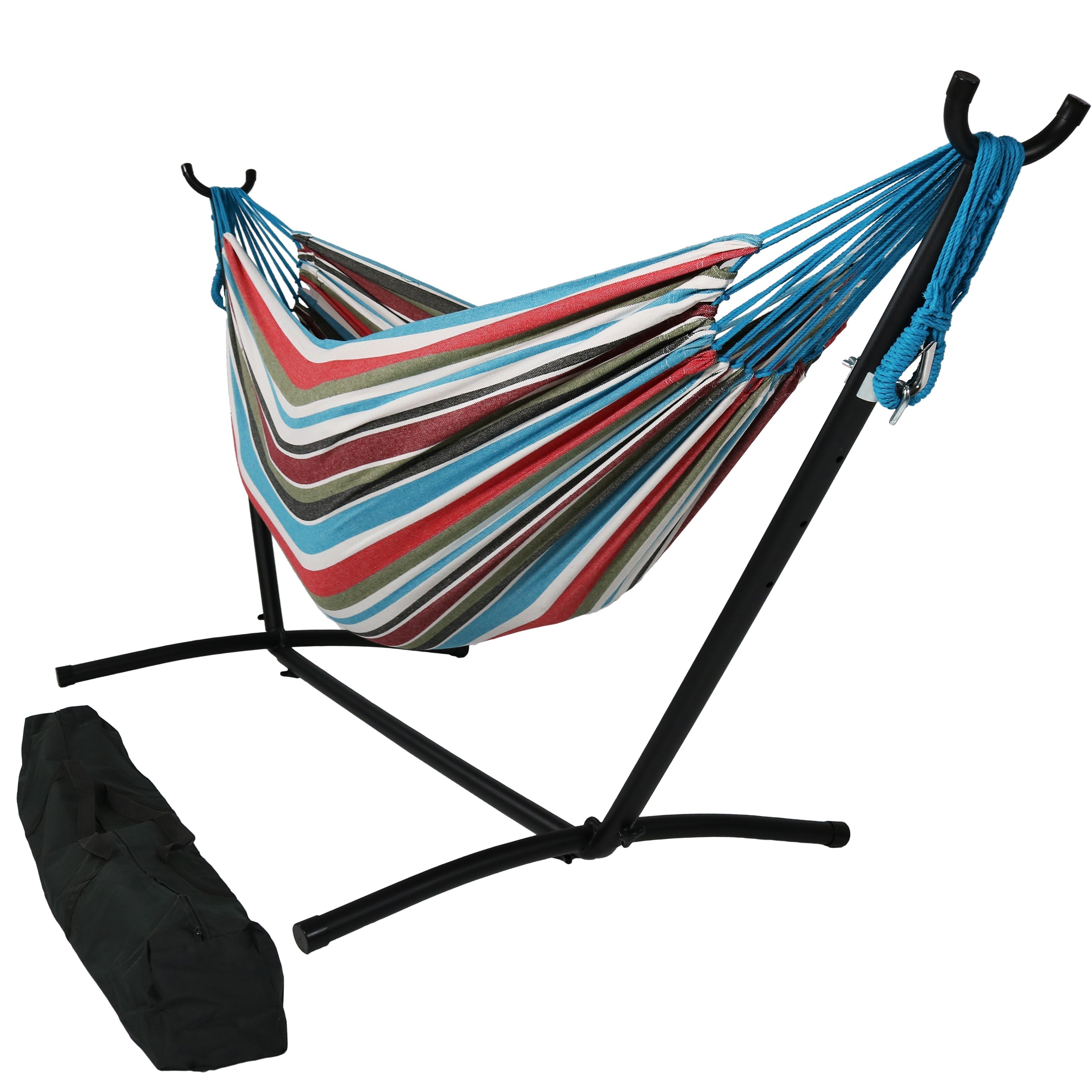  Sunnydaze Decor Double Brazilian Hammock with Stand and Carrying Case - 400 lb Weight Capacity - Cool Breeze - Bonton