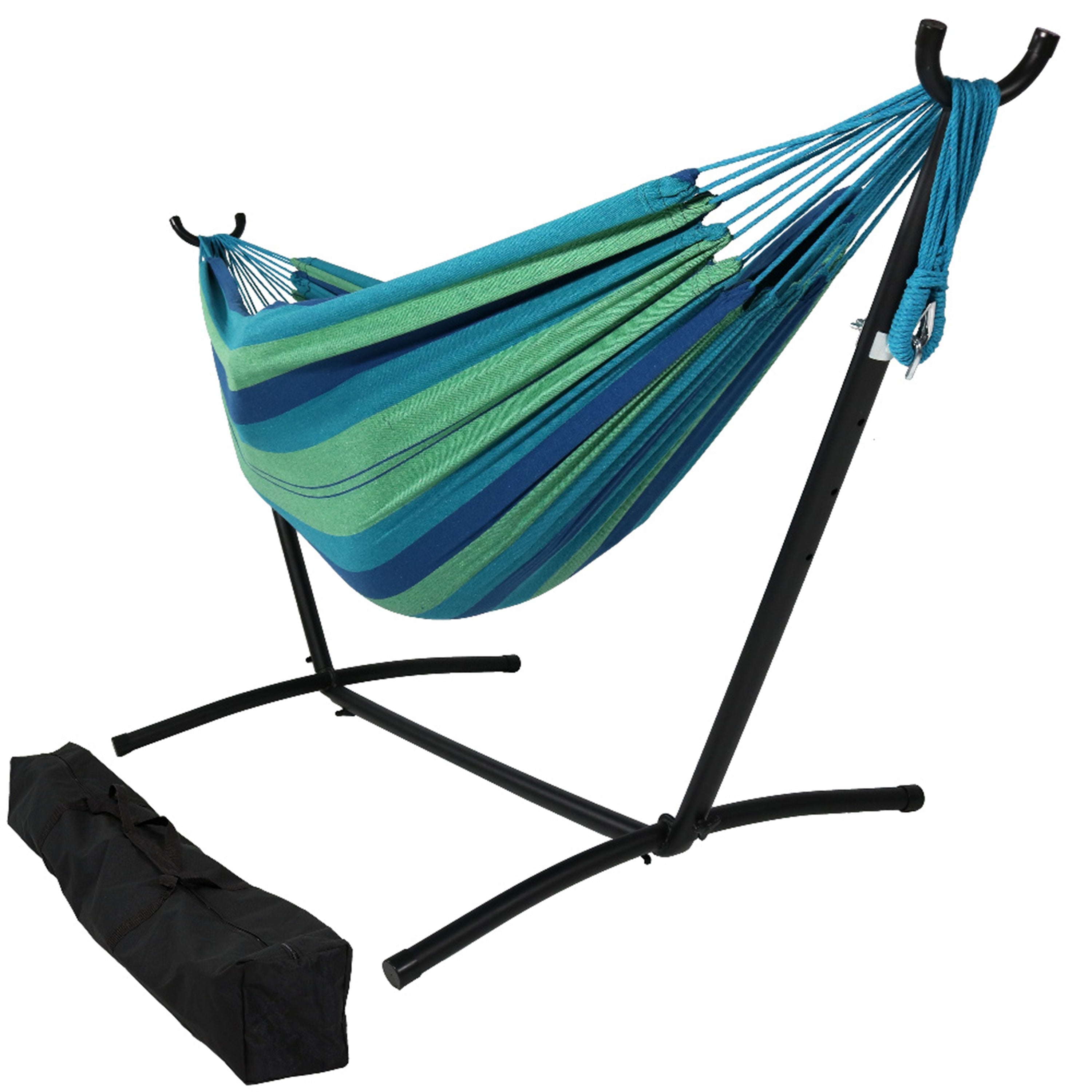  Sunnydaze Decor Double Brazilian Hammock with Stand and Carrying Case - 400 lb Weight Capacity - Beach Oasis - Bonton