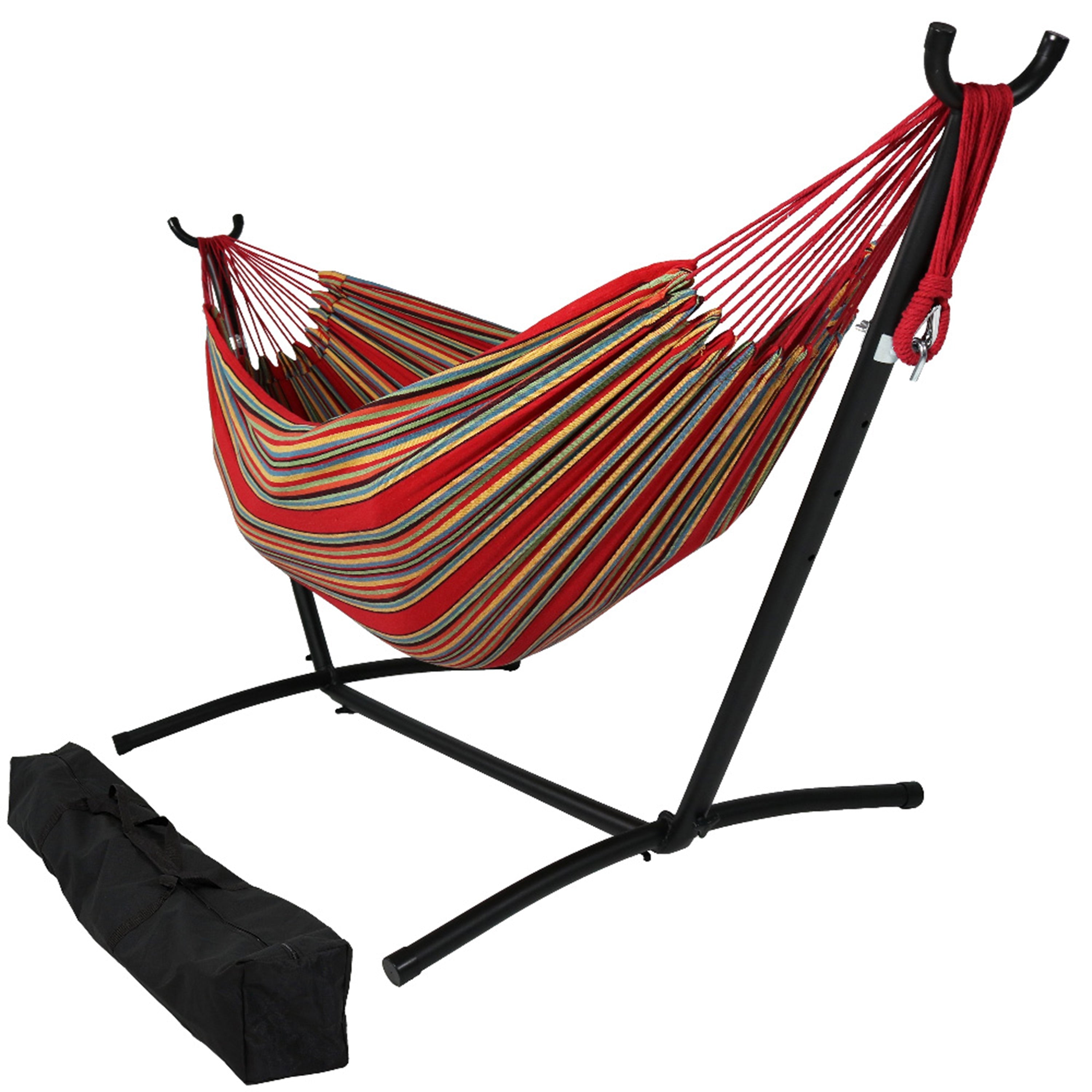  Sunnydaze Decor Double Brazilian Hammock with Stand and Carrying Case - 400 lb Weight Capacity - Sunset - Bonton