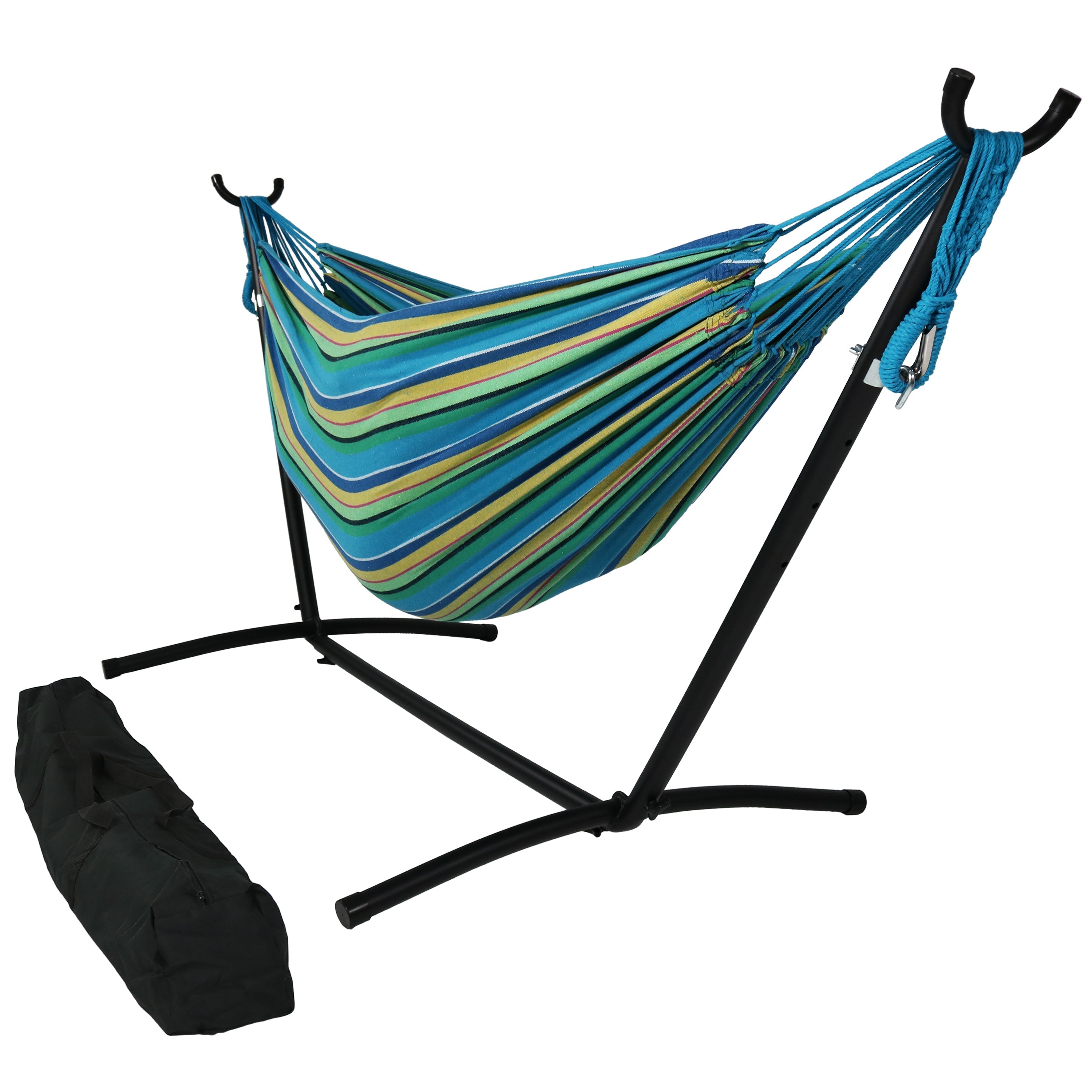  Sunnydaze Decor Double Brazilian Hammock with Stand and Carrying Case - 400 lb Weight Capacity - Sea Grass - Bonton