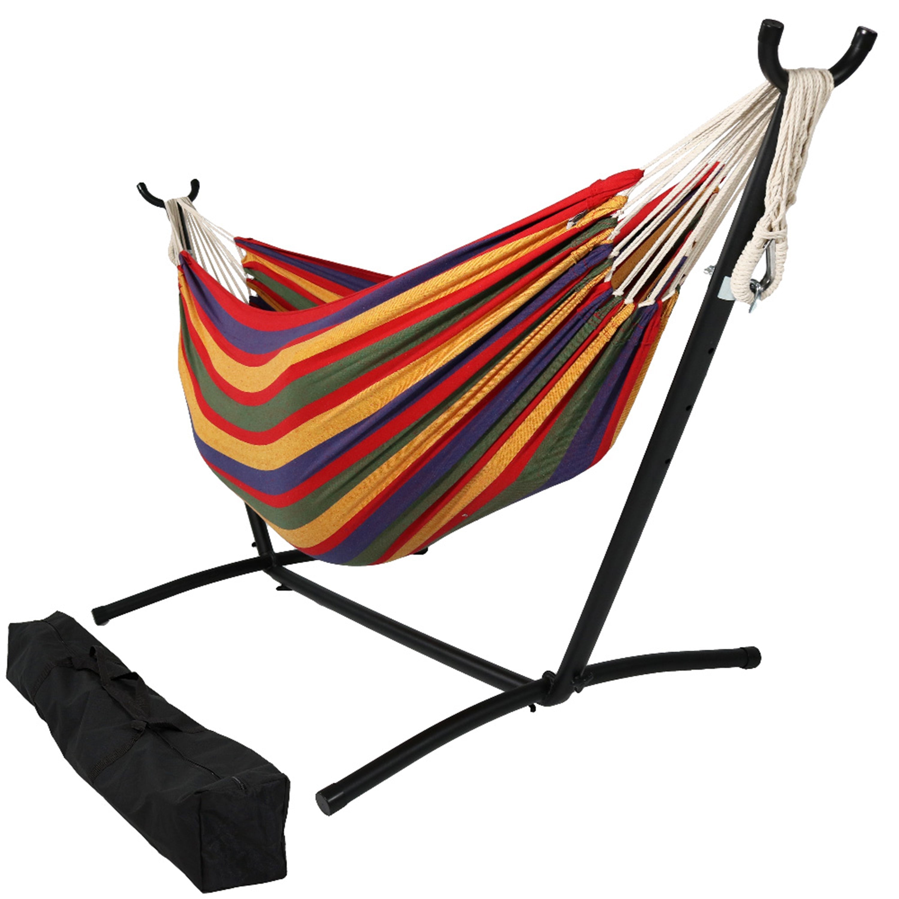  Sunnydaze Decor Double Brazilian Hammock with Stand and Carrying Case - 400 lb Weight Capacity - Tropical - Bonton