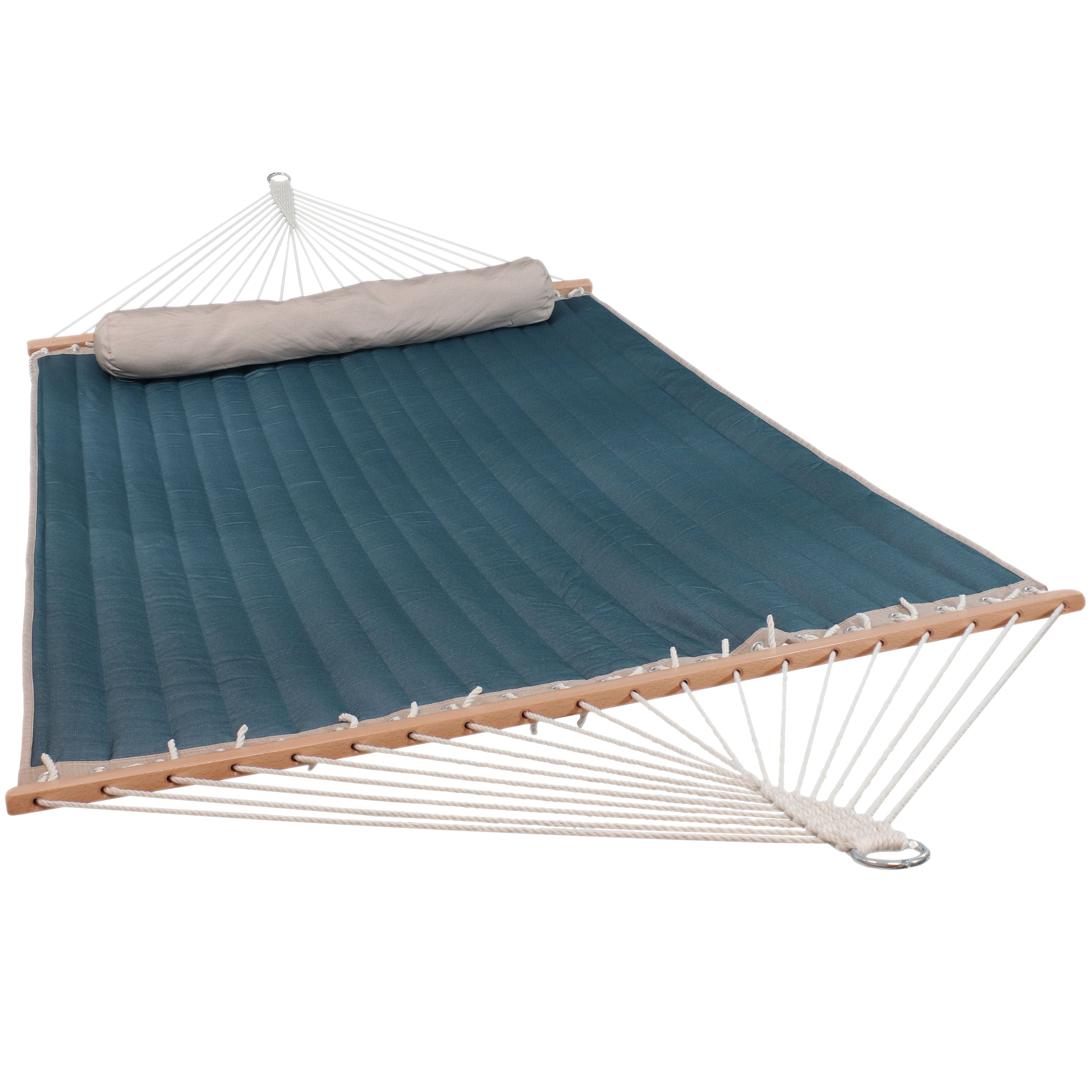  Sunnydaze Decor Two-Person Quilted Fabric Hammock with Spreader Bars and Detachable Pillow - 440 lb Weight Capacity - Tidal Wave - Bonton