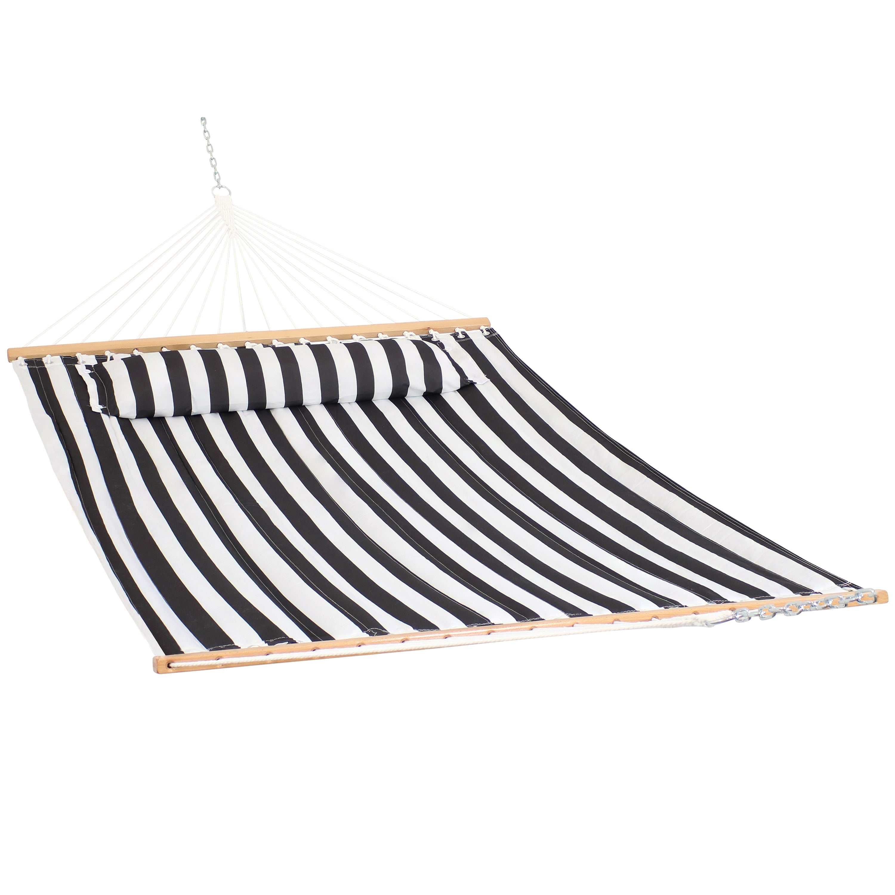  Sunnydaze Decor Quilted Fabric Hammock Two-Person with Spreader Bars - 450 lb Weight Capacity - Black & White - Bonton