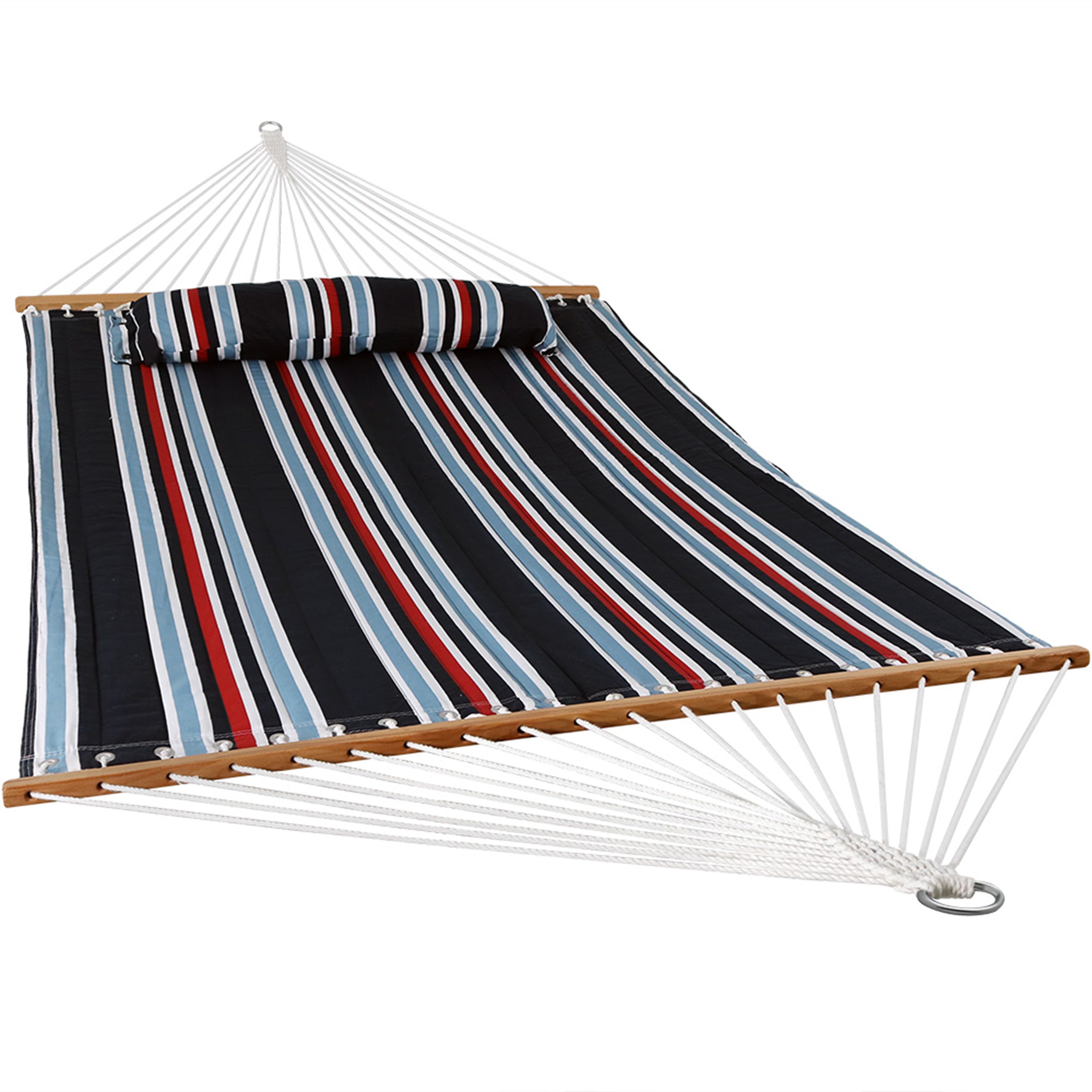  Sunnydaze Decor Quilted Fabric Hammock Two-Person with Spreader Bars - 450 lb Weight Capacity - Nautical Stripe - Bonton