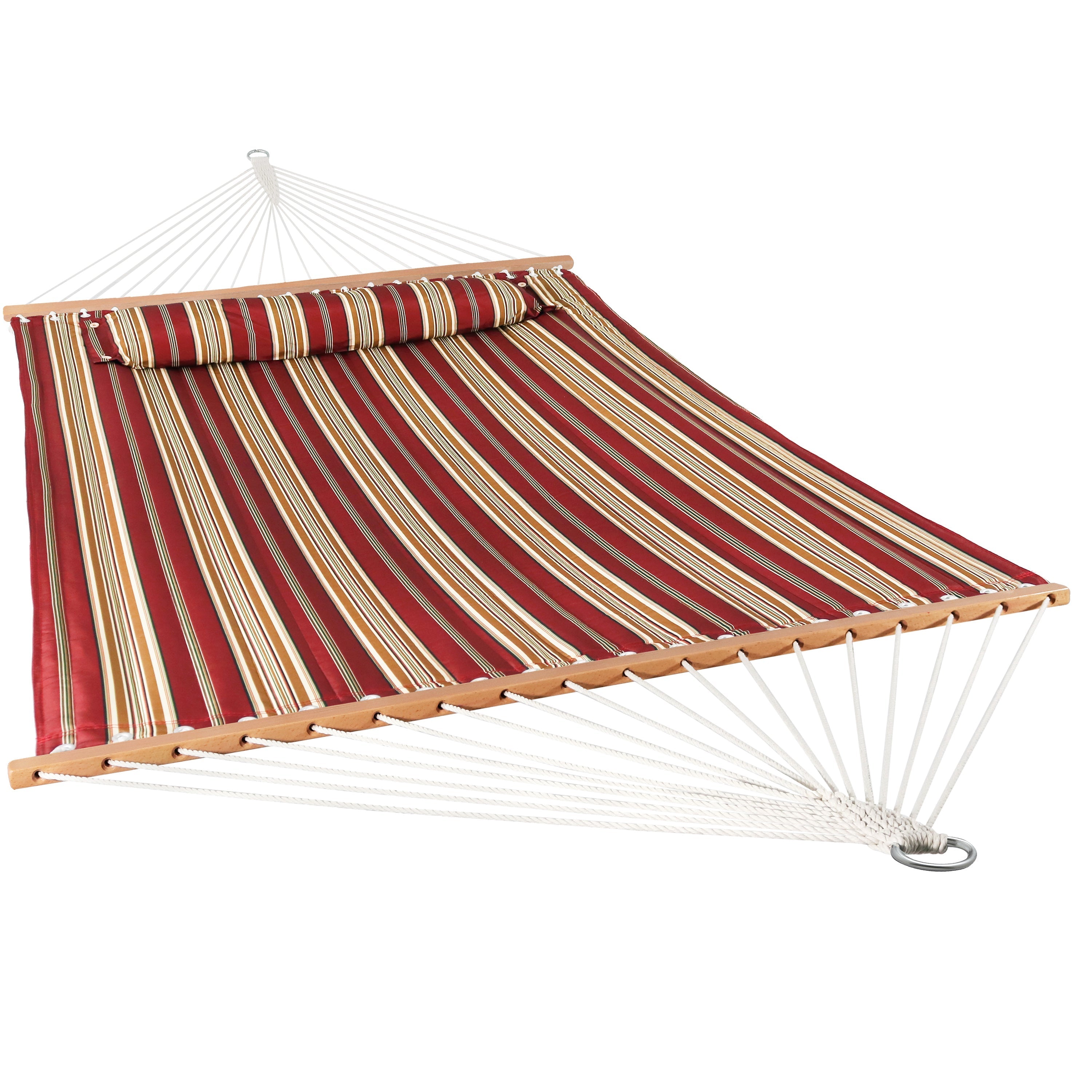  Sunnydaze Decor Quilted Fabric Hammock Two-Person with Spreader Bars - 450 lb Weight Capacity - Red Stripe - Bonton