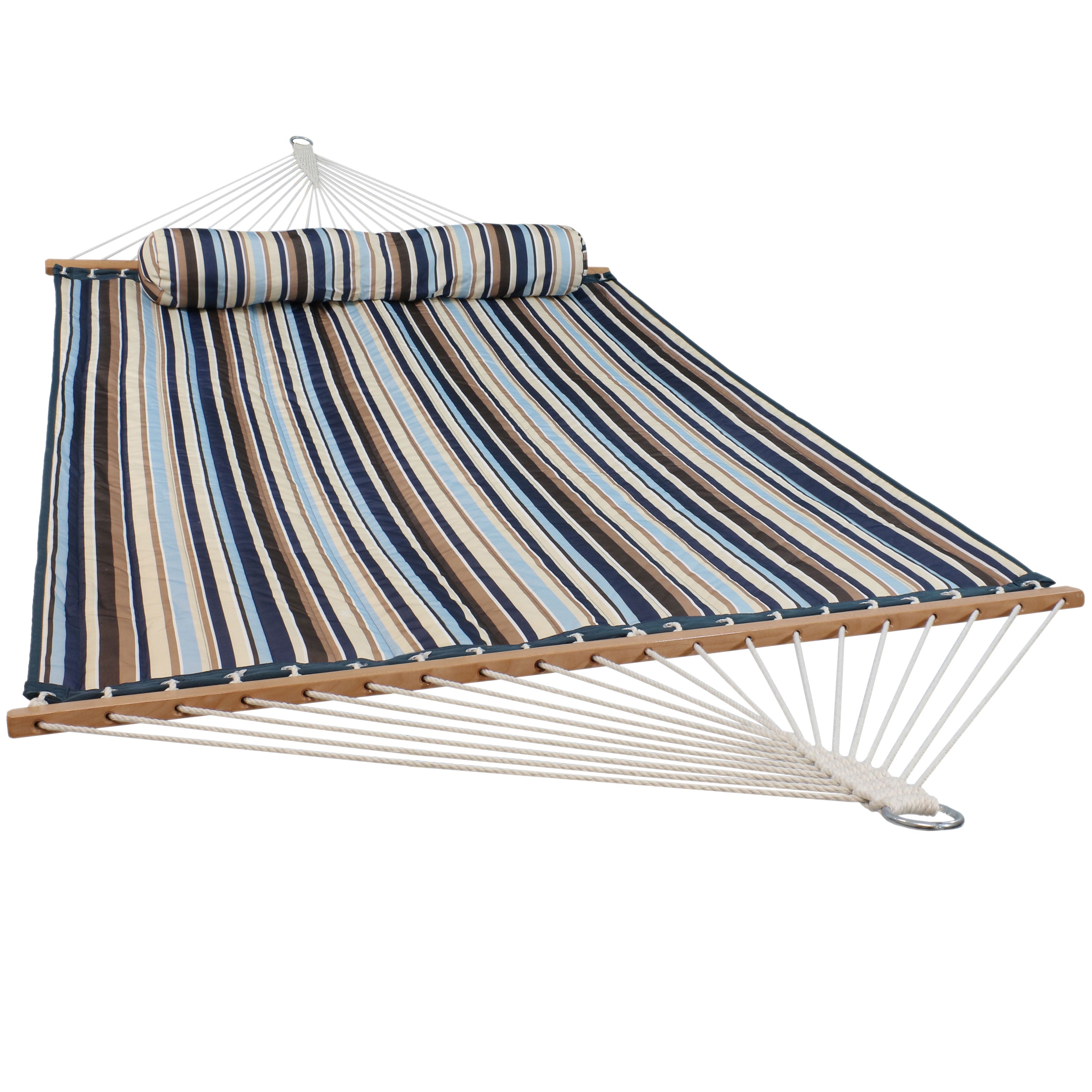  Sunnydaze Decor Quilted Fabric Hammock Two-Person with Spreader Bars - 450 lb Weight Capacity - Ocean Isle - Bonton