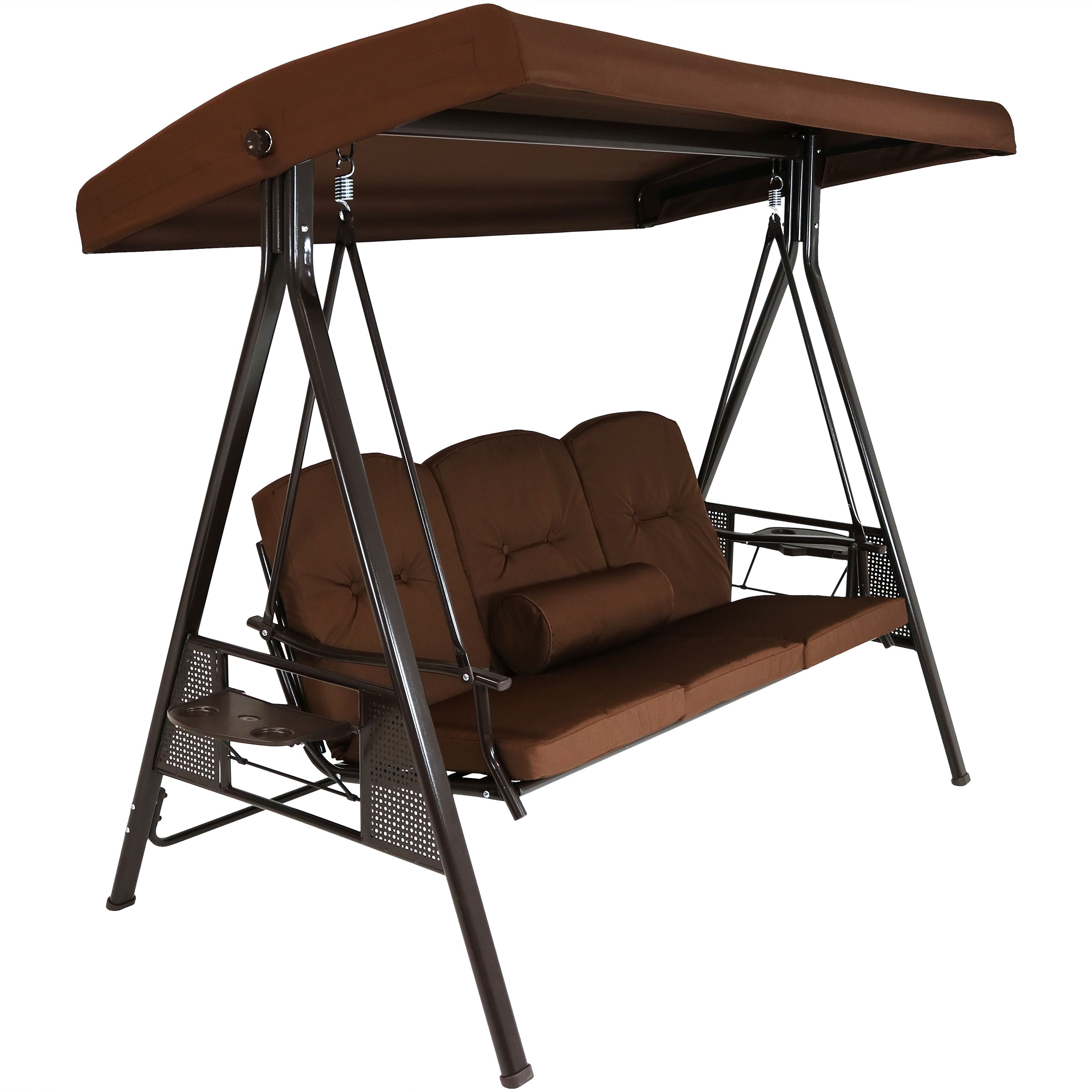  Sunnydaze Decor 3-Person Patio Swing with Adjustable Canopy and Cushions - Brown - Bonton