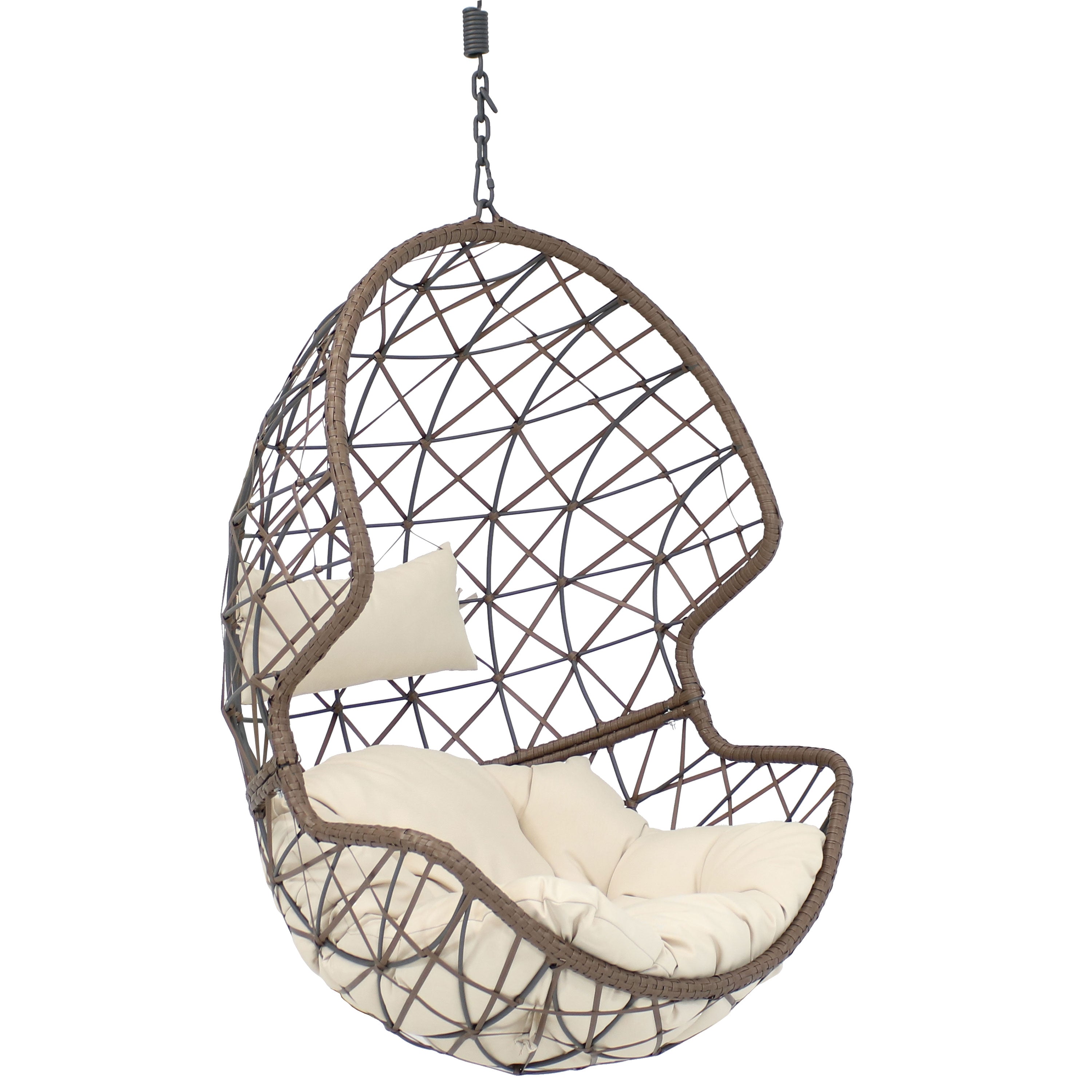  Sunnydaze Decor Danielle Hanging Basket Egg Chair Swing with Cushion 2 Piece Set - Beige - Bonton