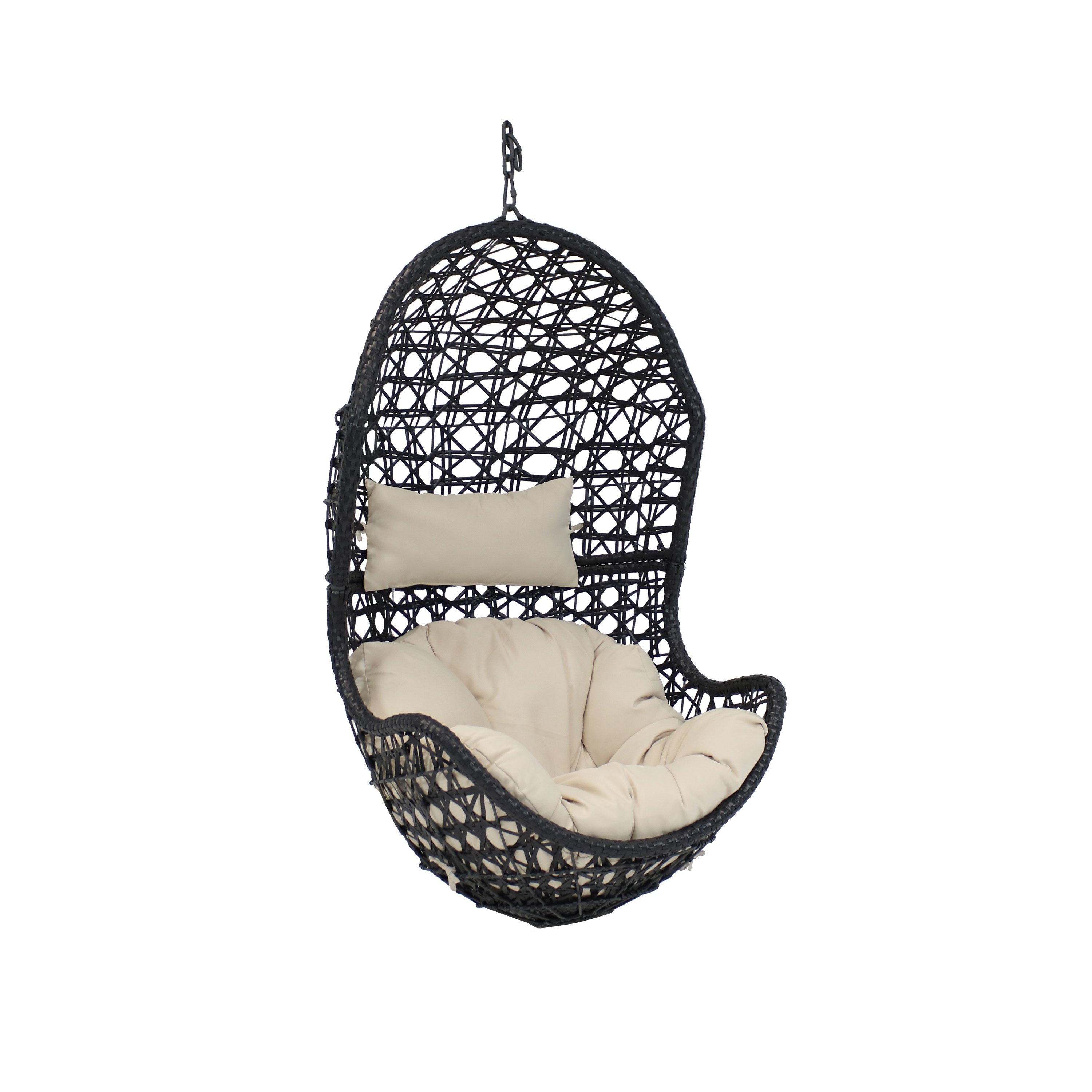  Sunnydaze Decor Cordelia Hanging Basket Egg Chair Swing with Cushion 2 Piece Set - Beige - Bonton