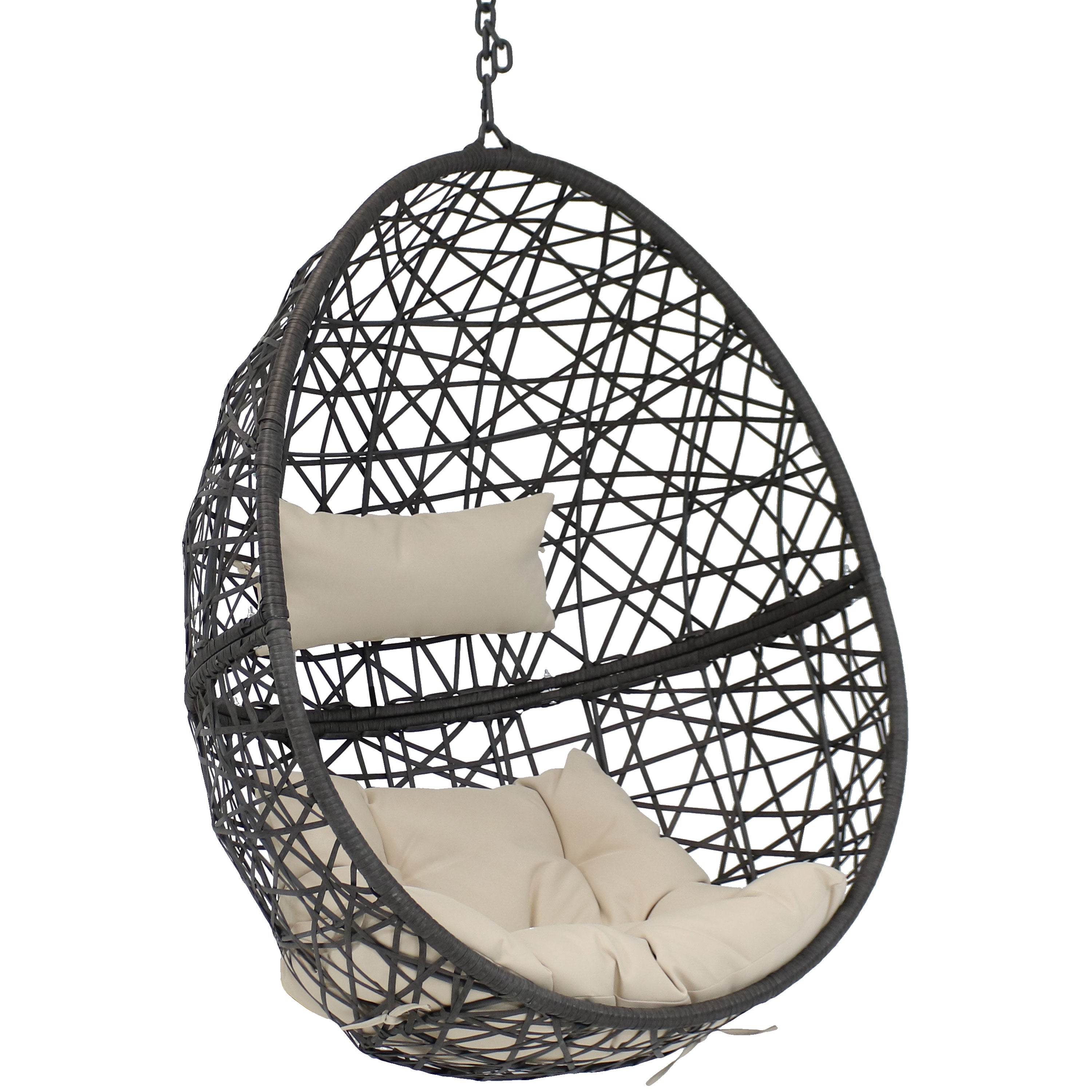  Sunnydaze Decor Caroline Lounge Hanging Basket Egg Chair with Cushions 2 Piece Set - Beige - Bonton