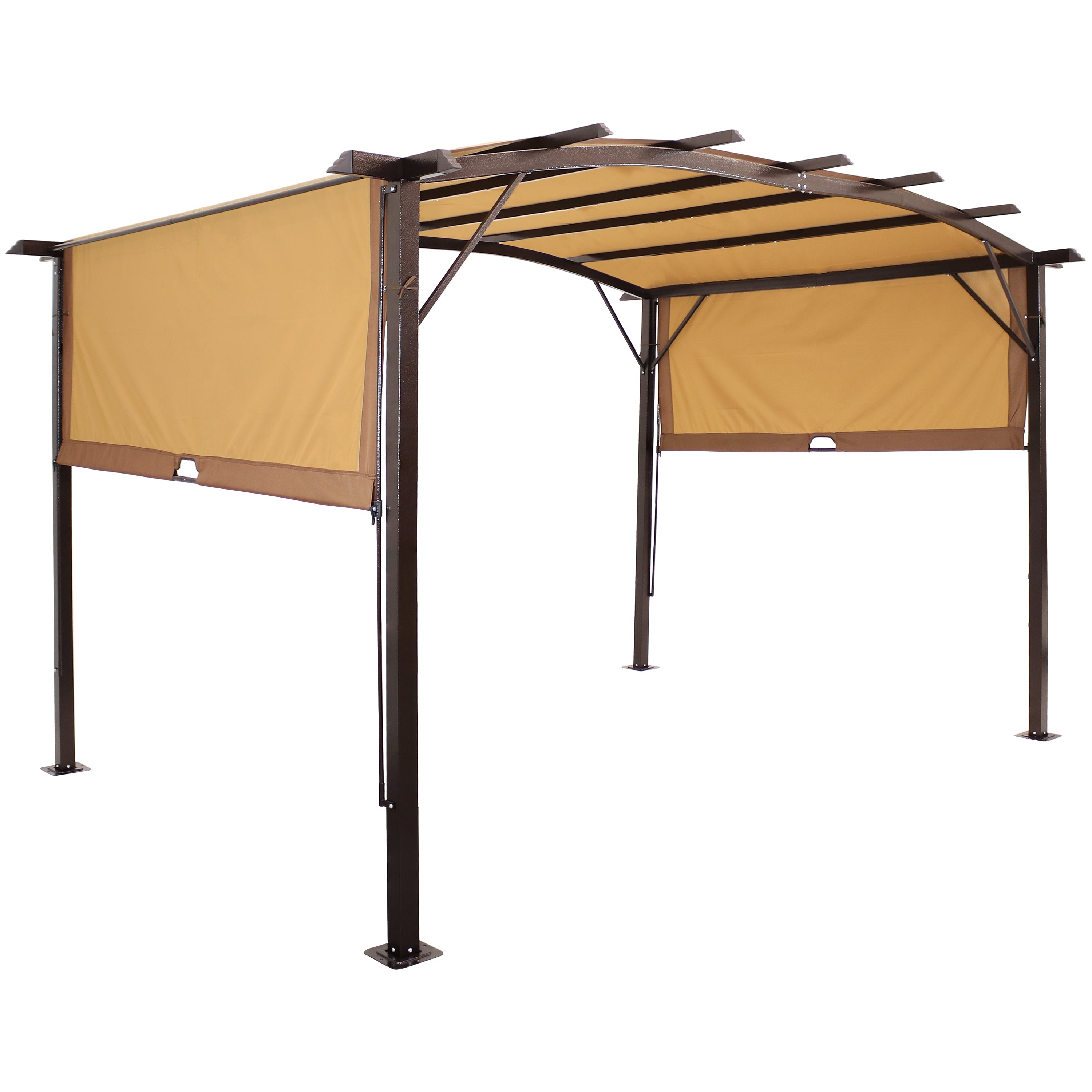  Sunnydaze Decor Metal Arched Pergola with Retractable Canopy 9' x 12' - Tan - Bonton