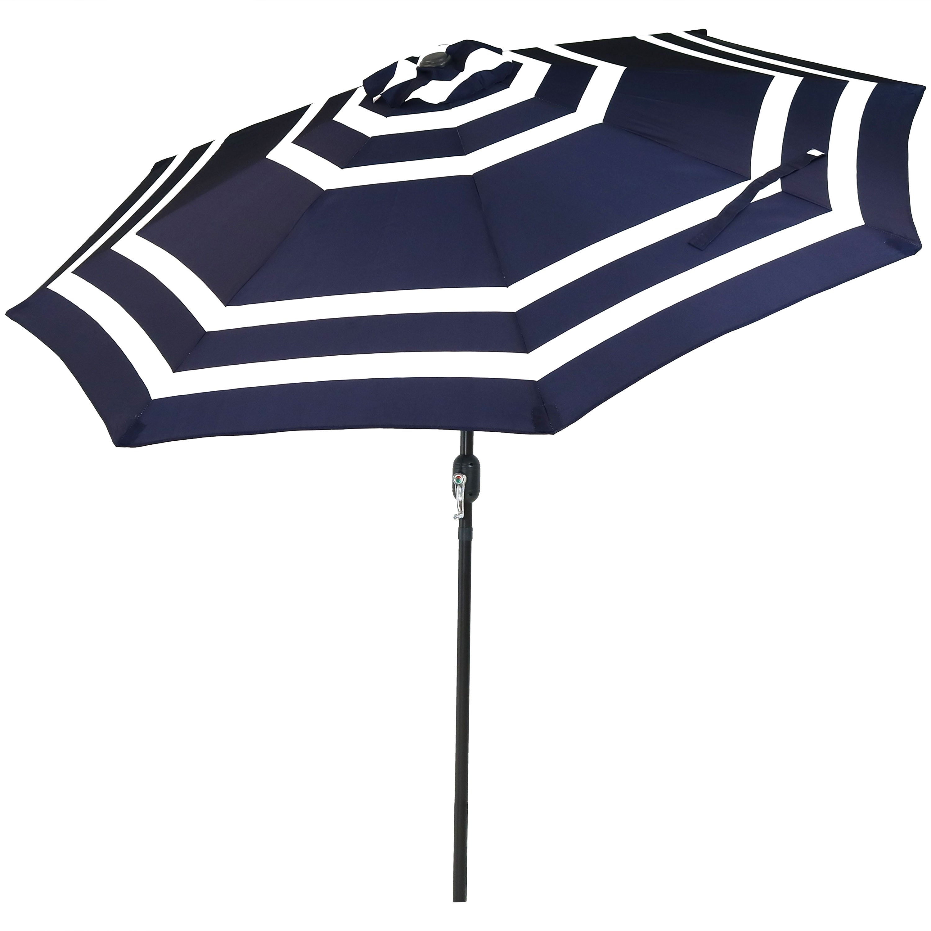  Sunnydaze Decor Navy Stripe Aluminum Patio Umbrella, Tilt & Crank - 9' - Navy Blue Stripe - Bonton