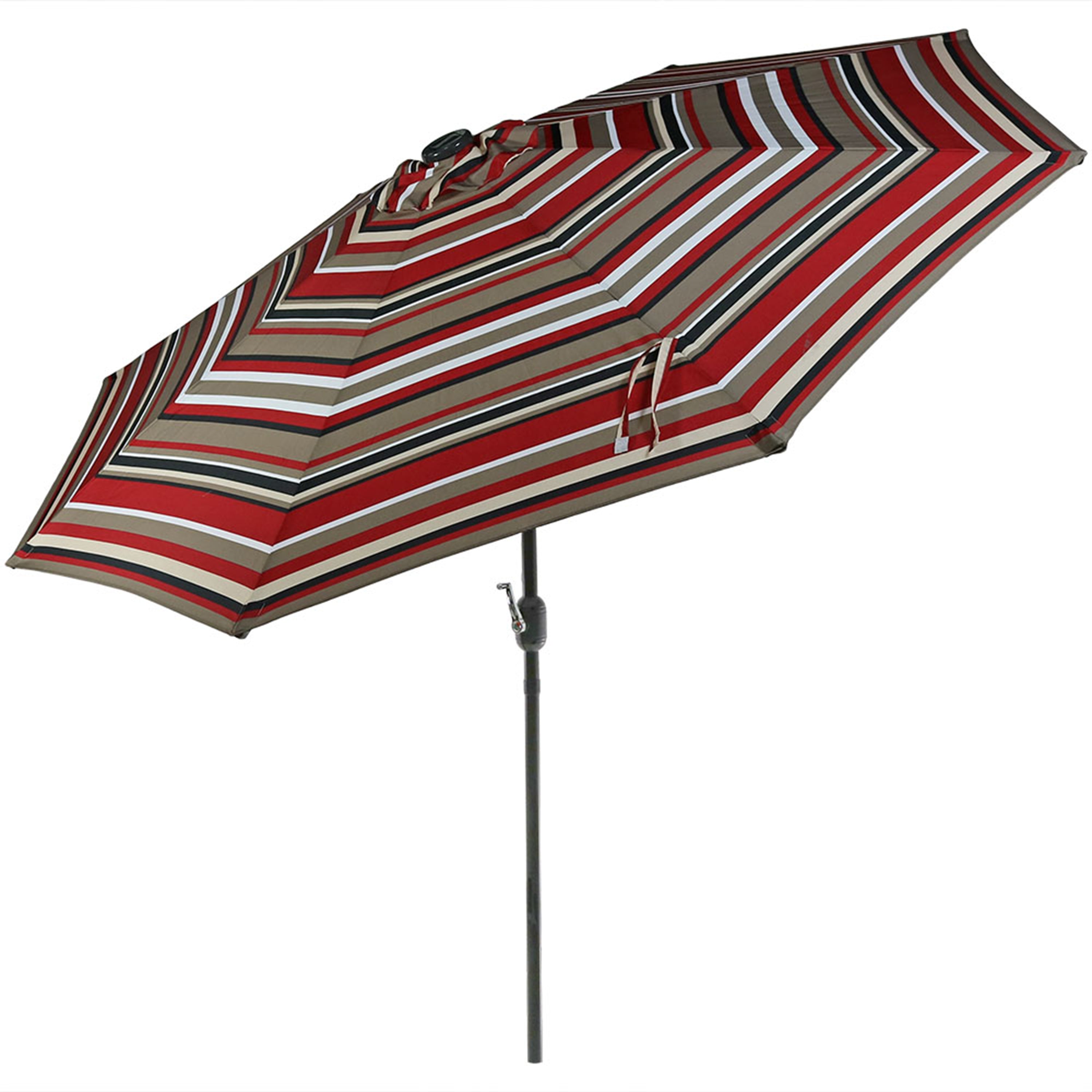  Sunnydaze Decor Pool Patio Umbrella with Solar LED Lights, Tilt, and Crank - 9' - Awning Stripe - Bonton