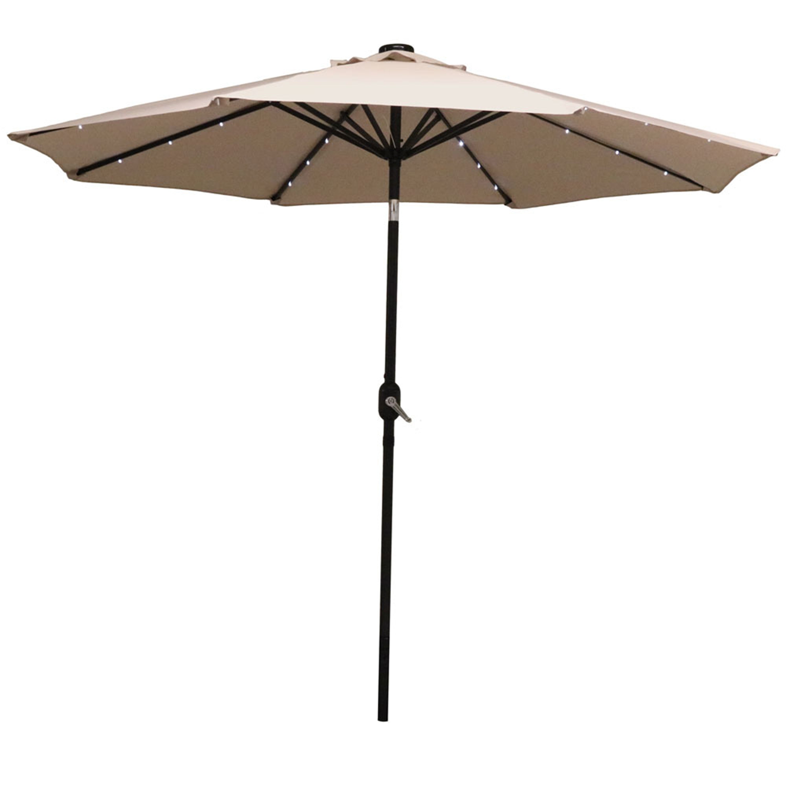  Sunnydaze Decor Solar Patio Umbrella with Canopy, LED Lights and Tilt and Crank - 9' - Beige - Bonton