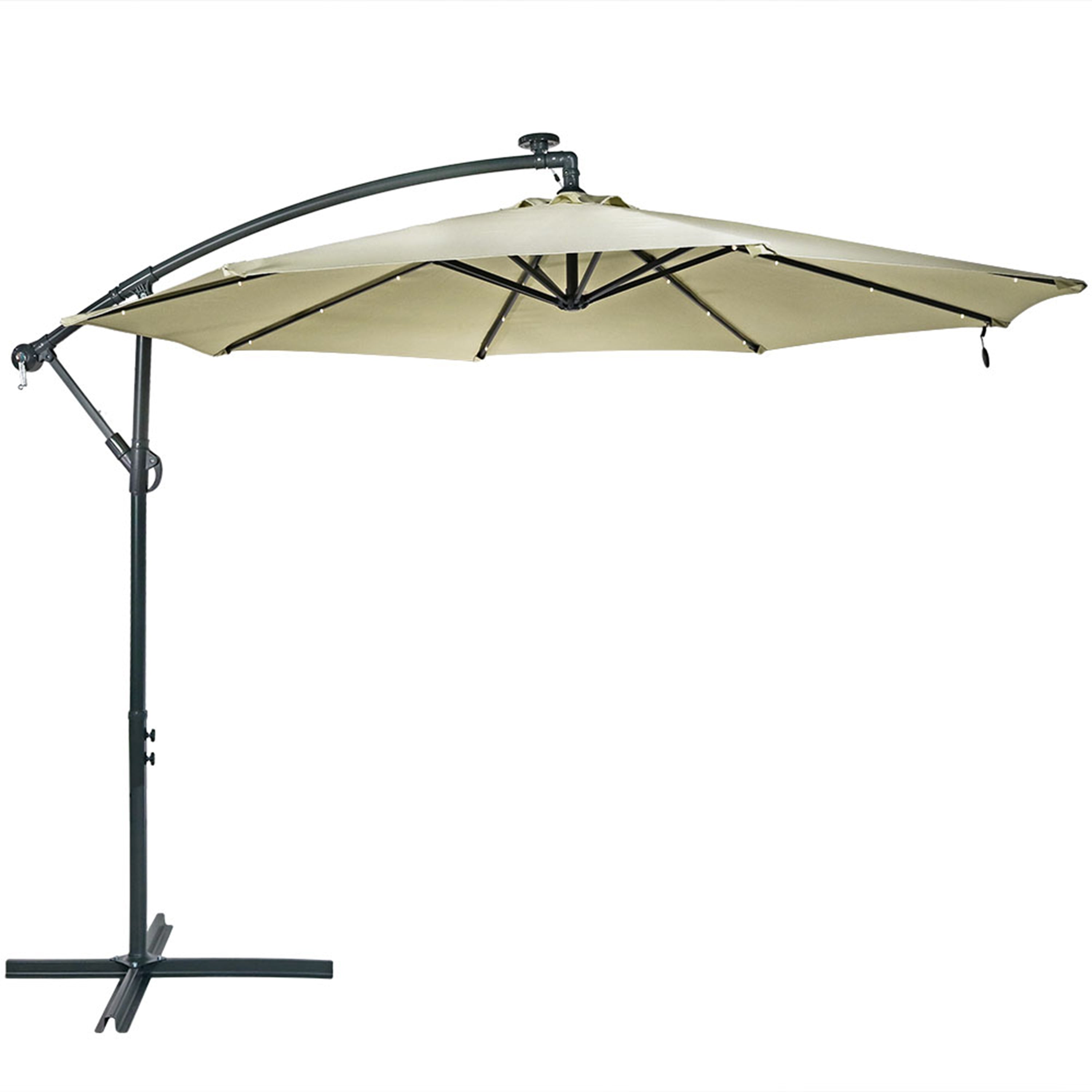  Sunnydaze Decor Solar Patio Umbrella with Canopy, LED Lights and Tilt and Crank - 9' - Gray - Bonton