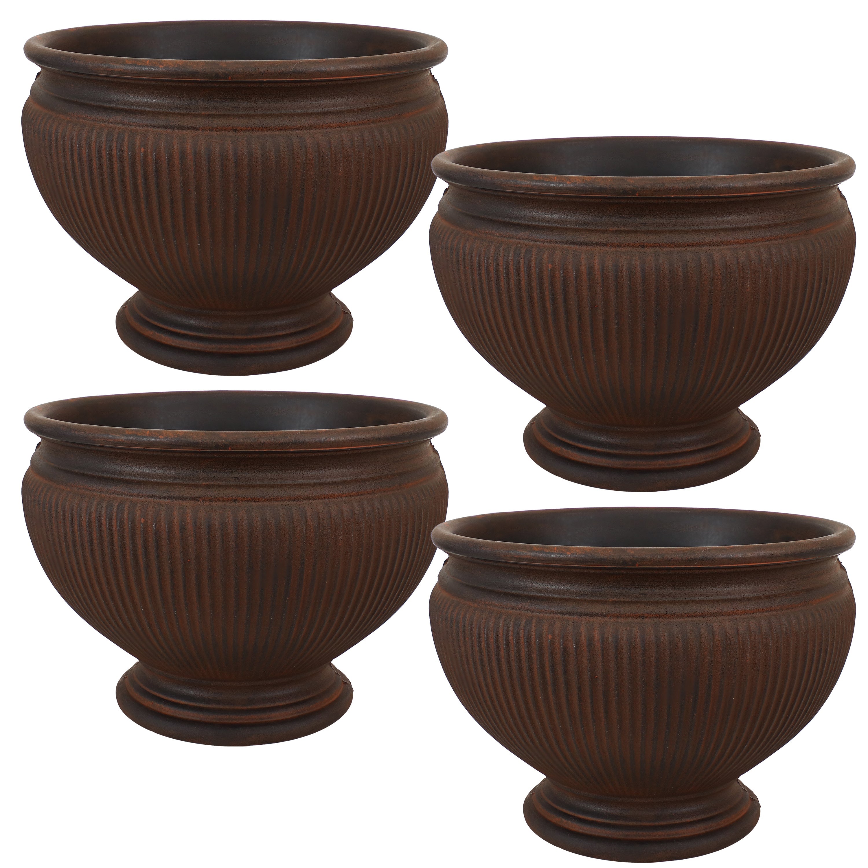  Sunnydaze Decor Weather-Resistant Double-Walled Elizabeth Ribbed Urn Flower Pot Planter - 15