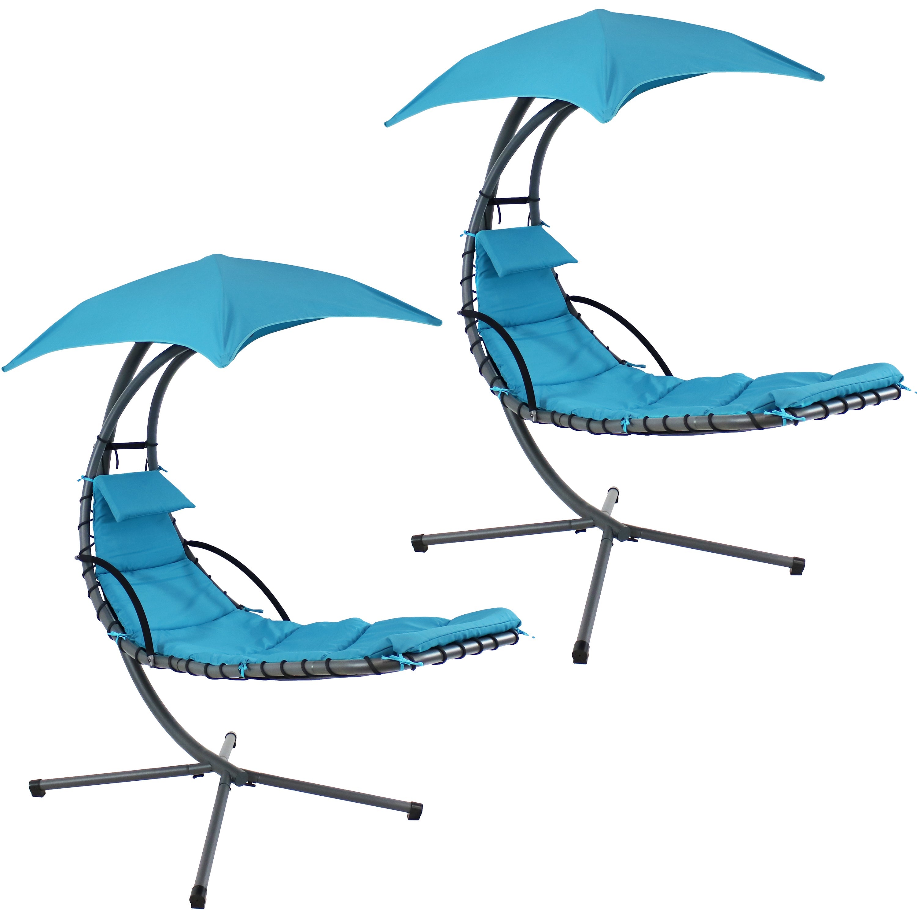  Sunnydaze Decor Hanging Chaise Floating Lounge Chair with Canopy Umbrella and Stand Pack of 2 - Teal - Bonton