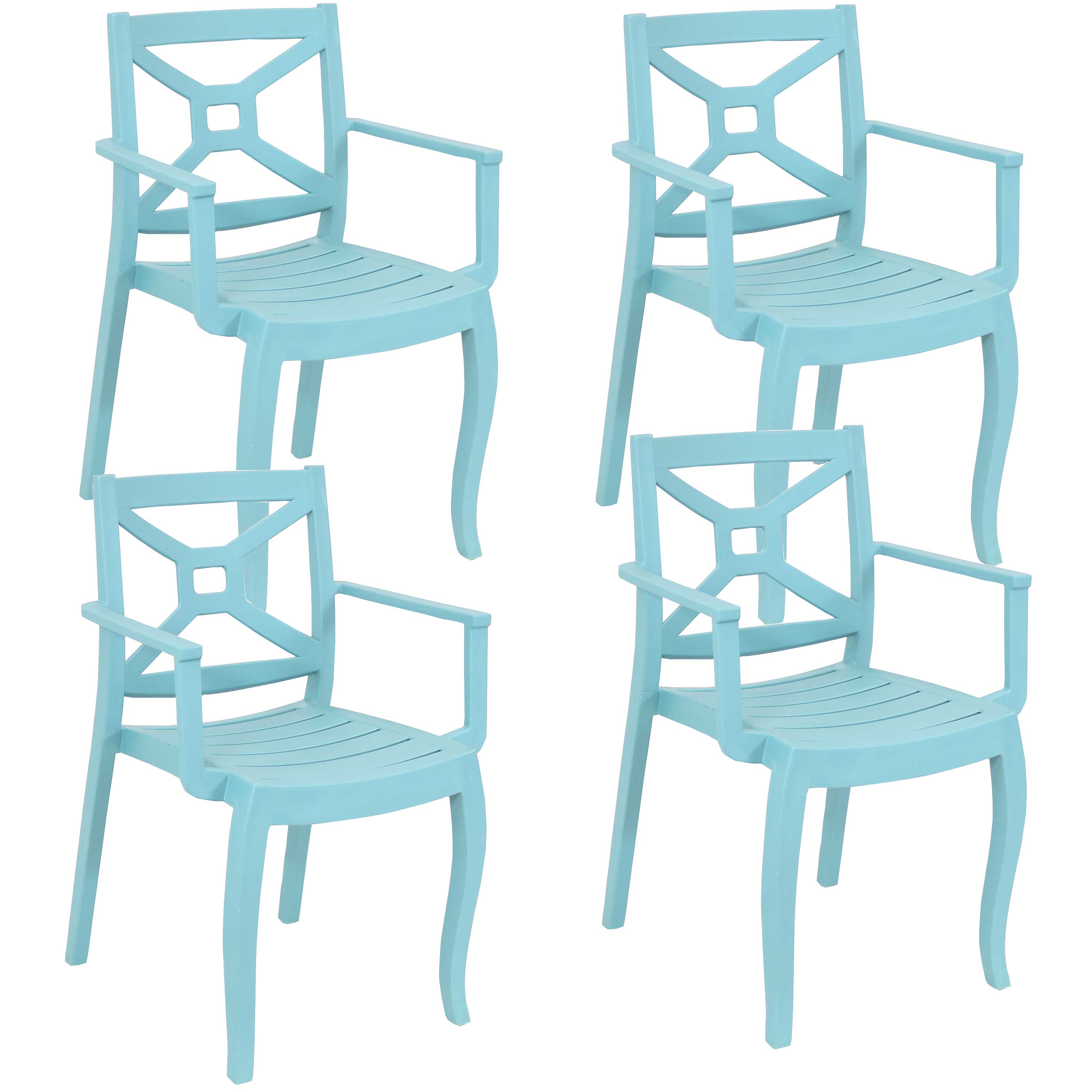  Sunnydaze Decor Tristana Polypropylene Stackable Patio Arm Chair Pack of 4 - Blue - Bonton