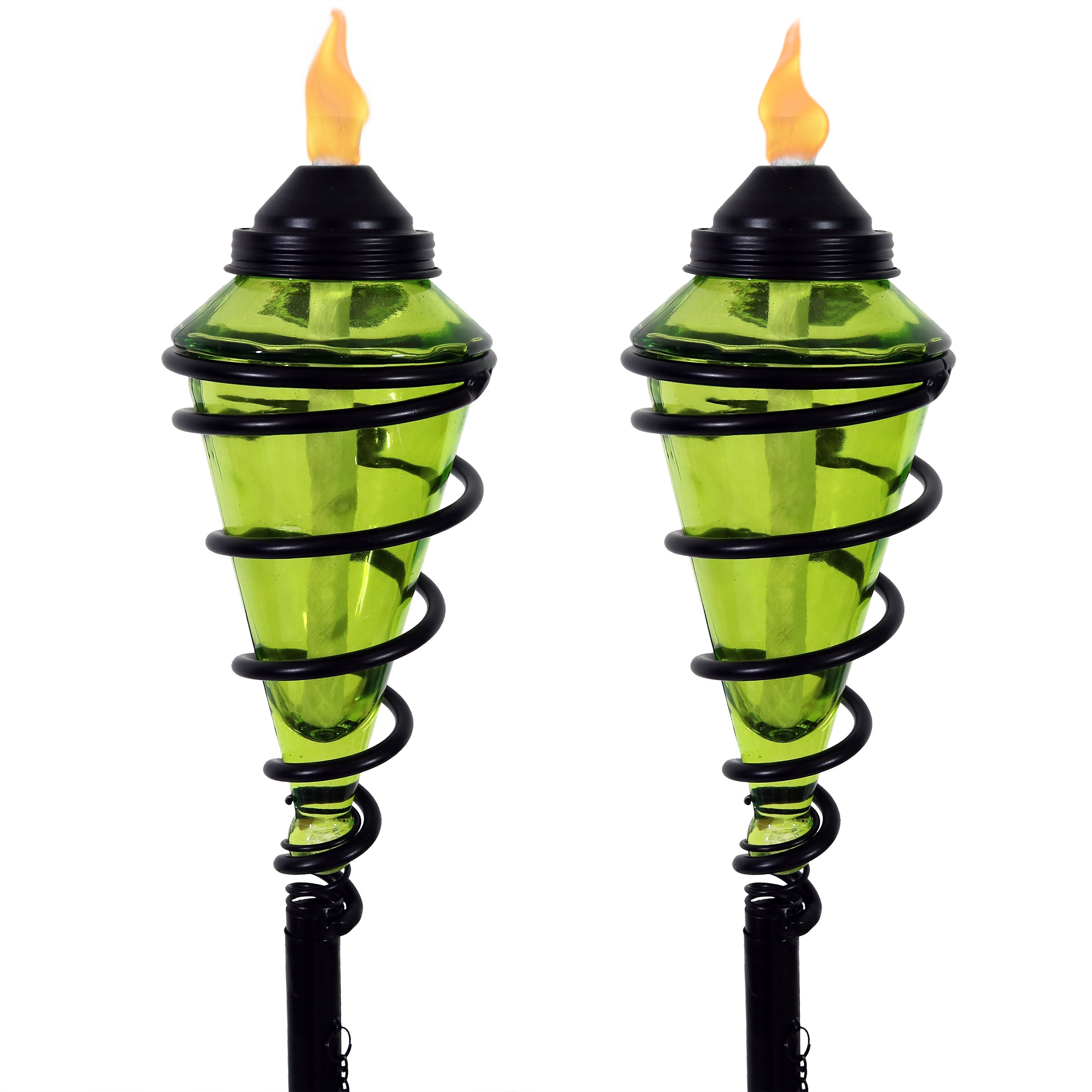  Sunnydaze Decor Adjustable Height Glass and Metal Swirl Patio and Lawn Torch Set - Green - Bonton