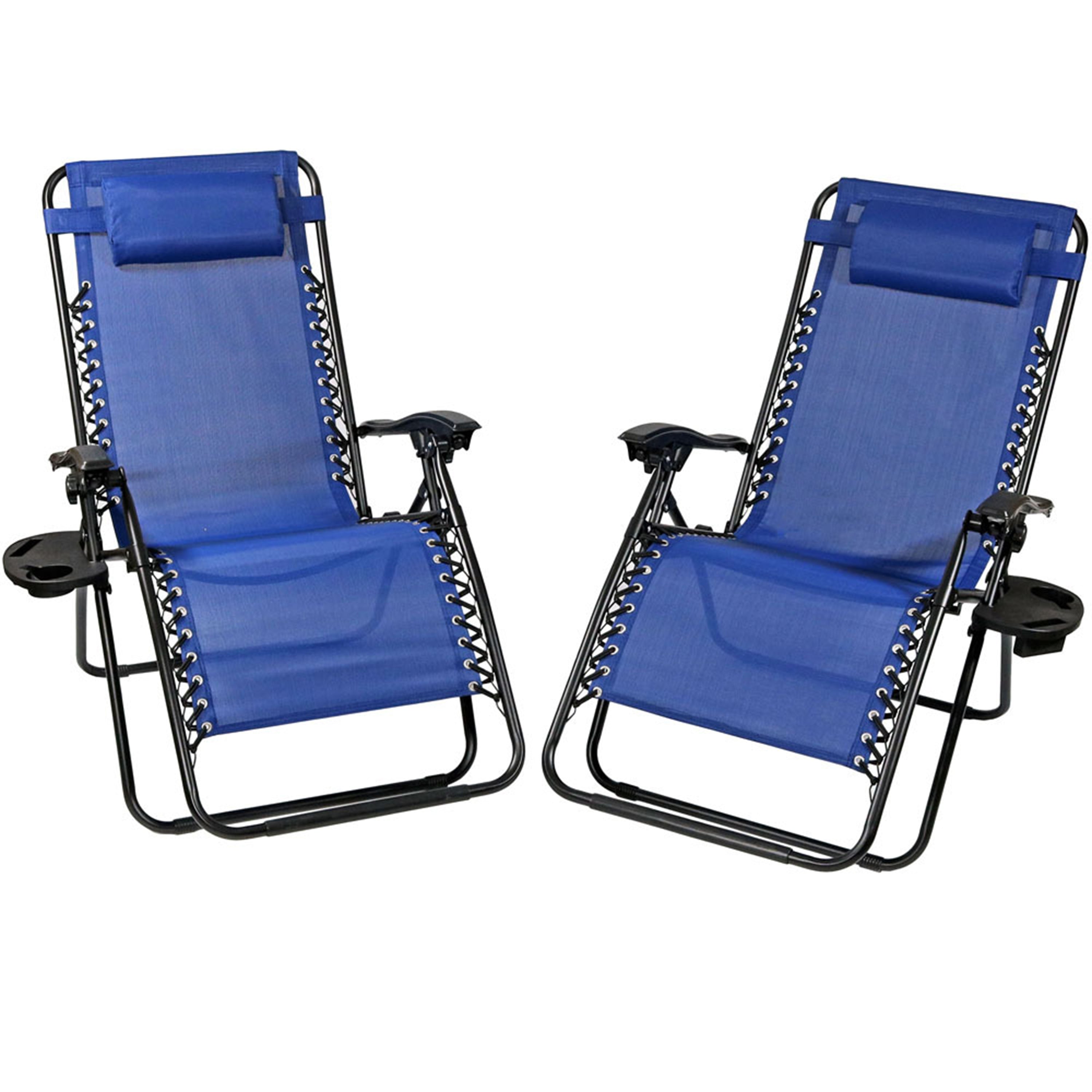  Sunnydaze Decor Oversized Folding Fade-Resistant XL Zero Gravity Lounge Chairs with Pillow and Cup Holder 2-Pack - Navy Blue - Bonton