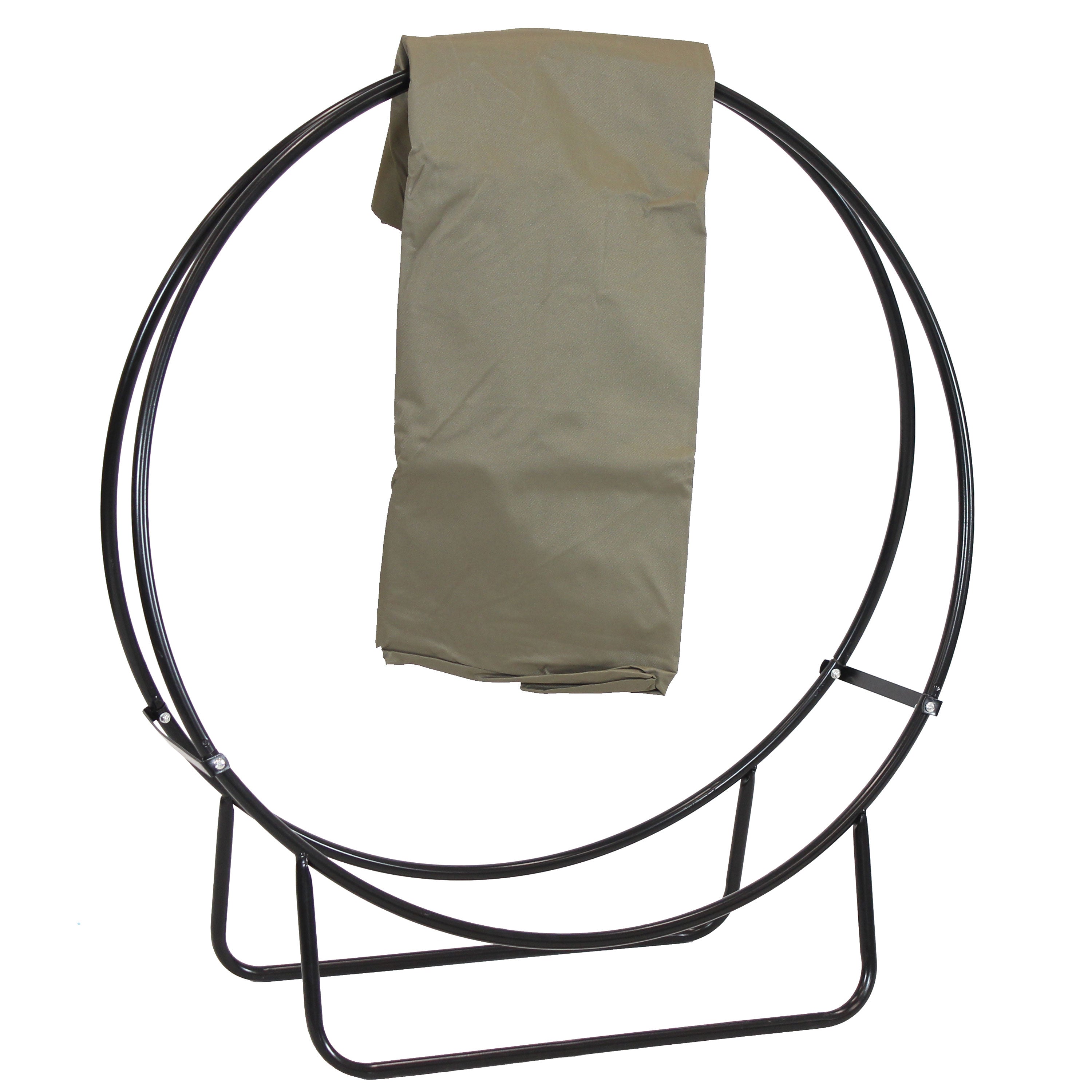  Sunnydaze Decor Heavy-Duty Steel Firewood Log Hoop Storage Rack with Weather-Resistant PVC Log Hoop Cover - Khaki - Bonton