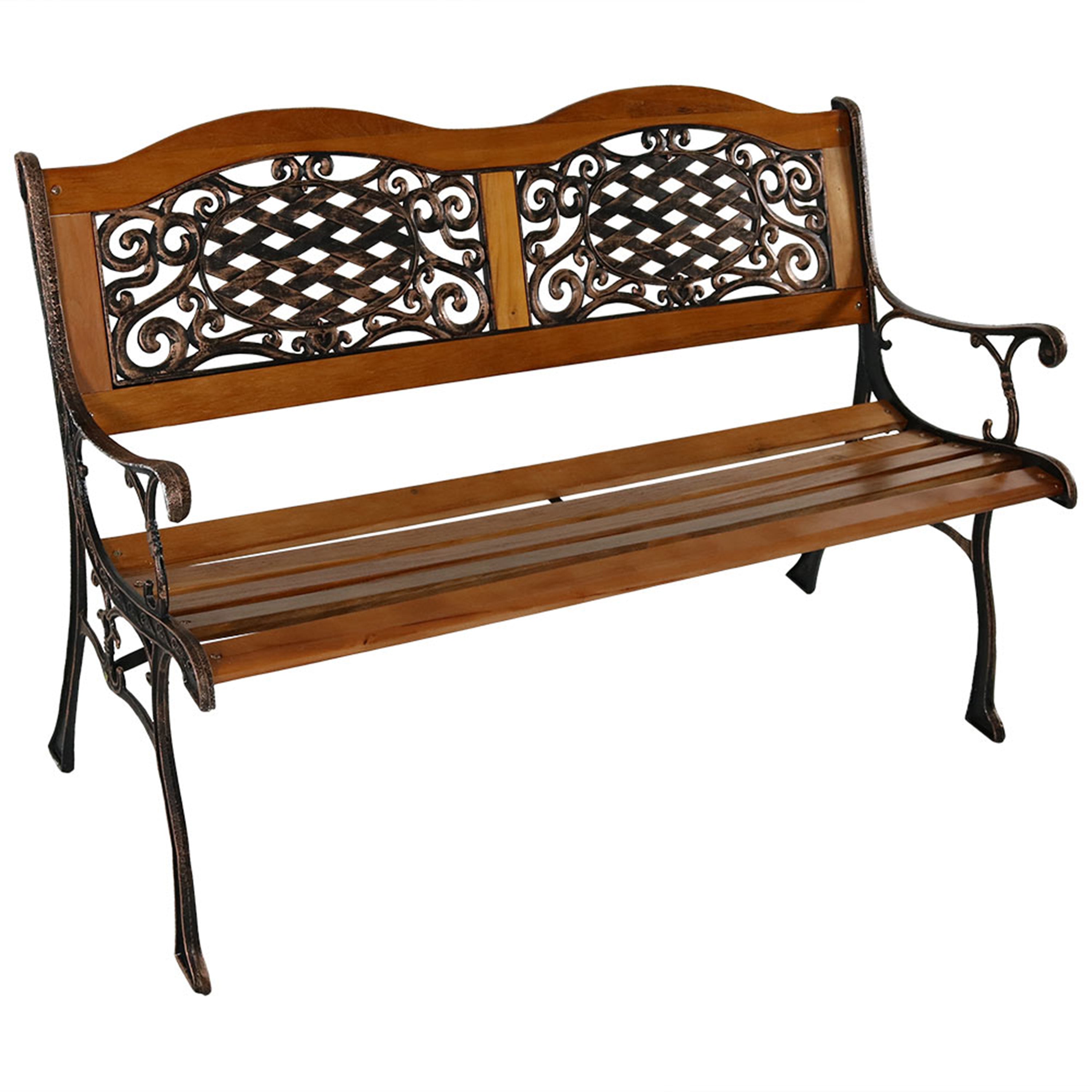  Sunnydaze Decor 2-Person Ivy Crossweave Design Cast Iron and Wood Frame Garden Bench - Black - Bonton