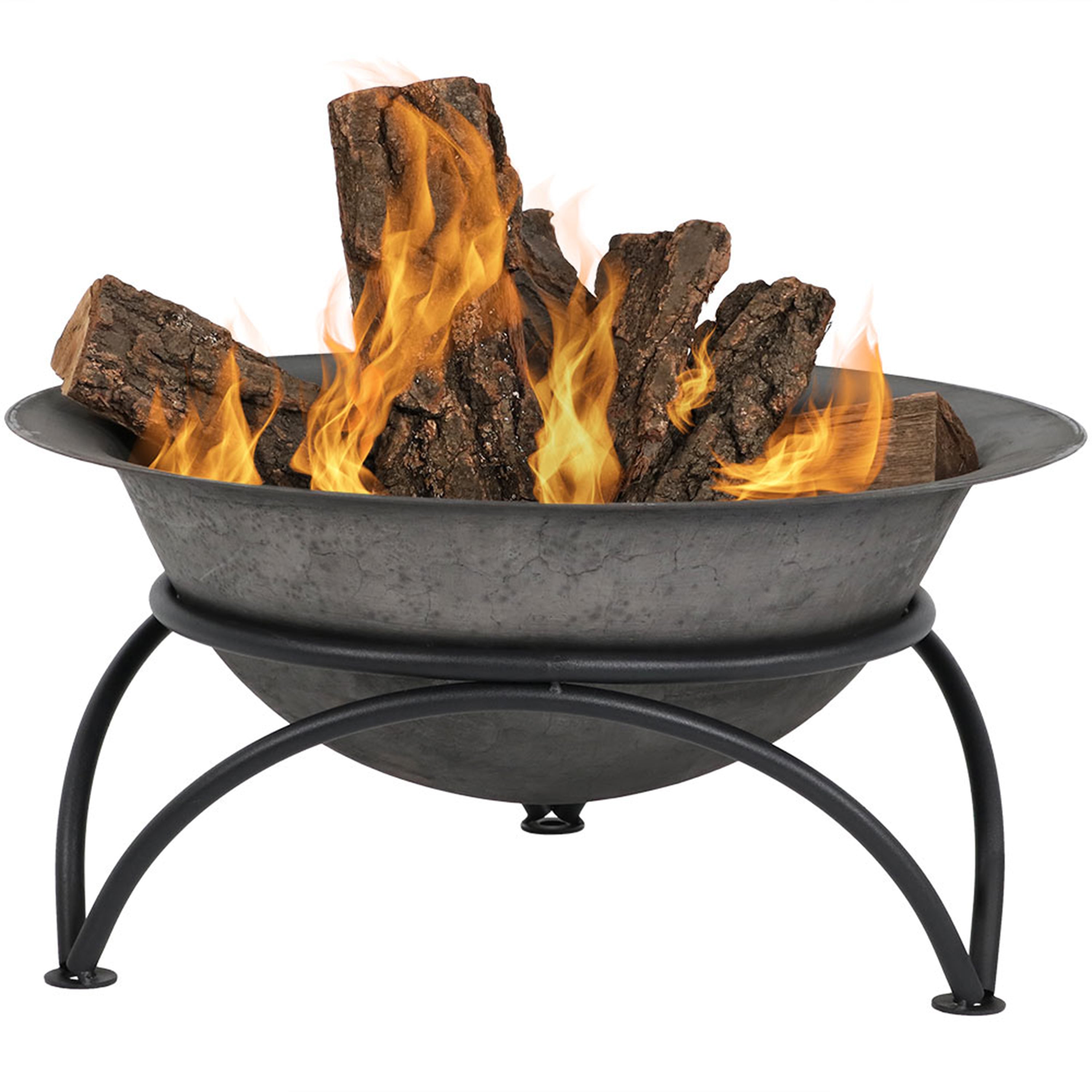  Sunnydaze Decor Camping or Backyard Round Cast Iron Rustic Fire Pit Bowl on Stand - 23.5