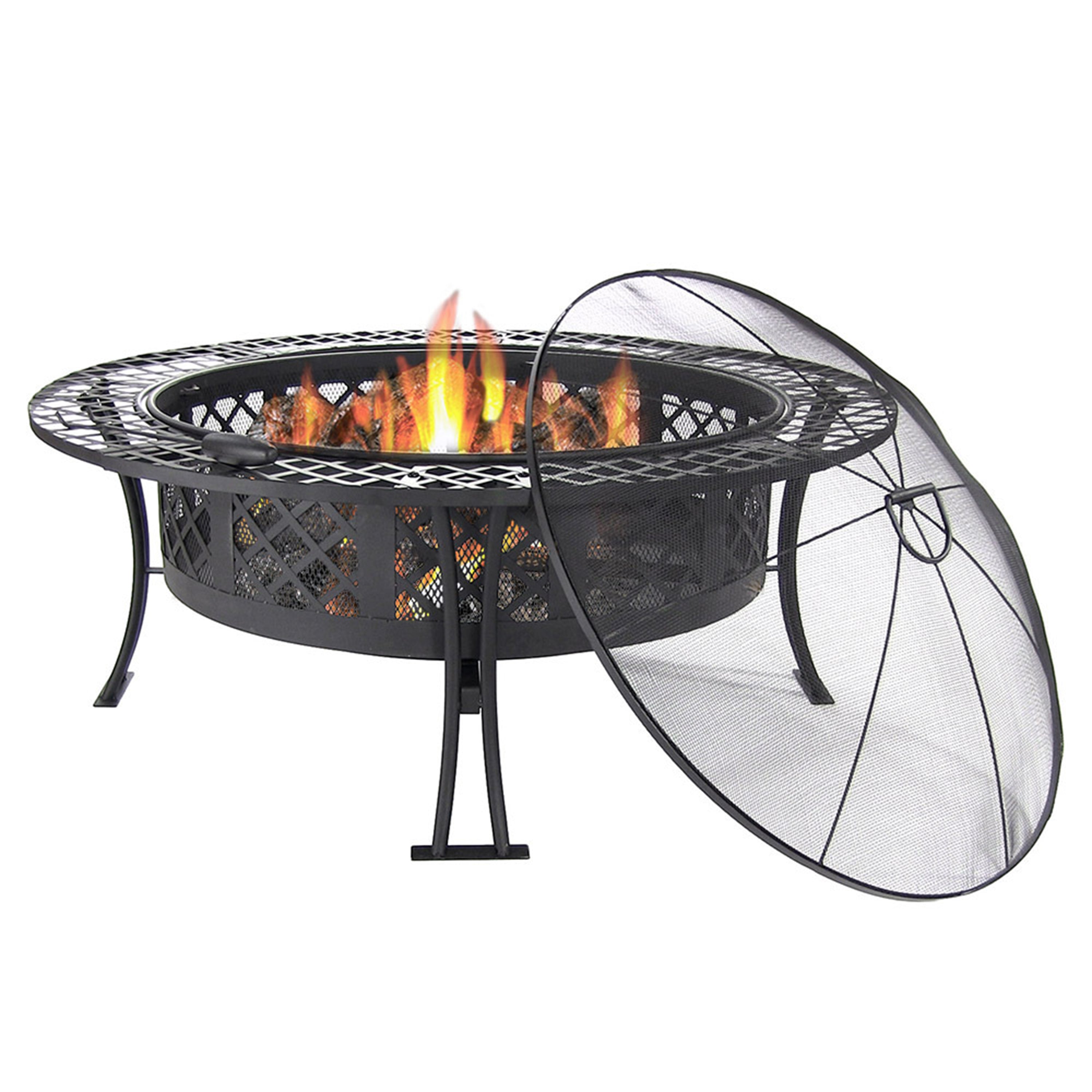  Sunnydaze Decor Camping or Backyard Steel Diamond Weave Fire Pit Bowl with Spark Screen - 40