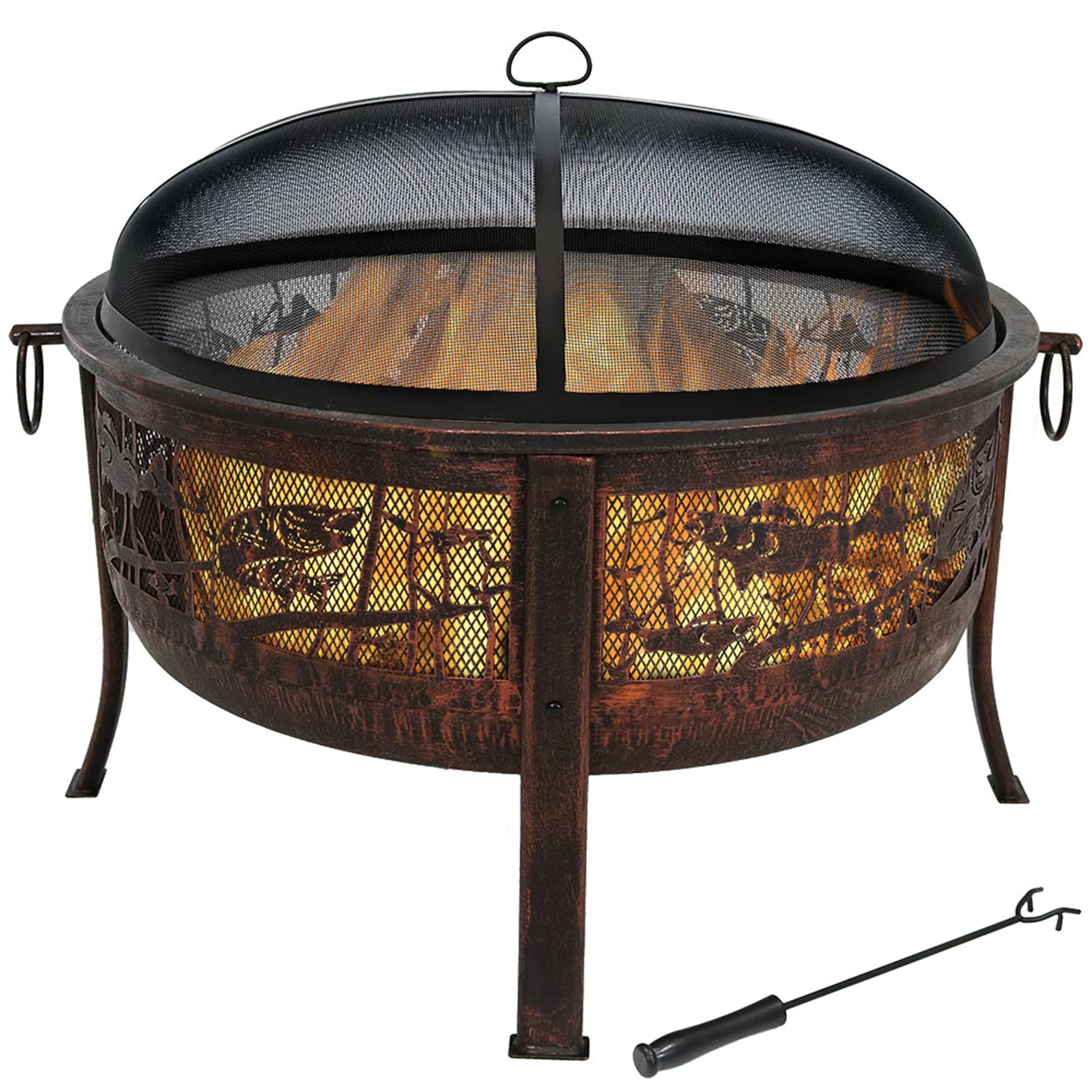  Sunnydaze Decor Camping or Backyard Steel Northwoods Fishing Fire Pit with Spark Screen - 30