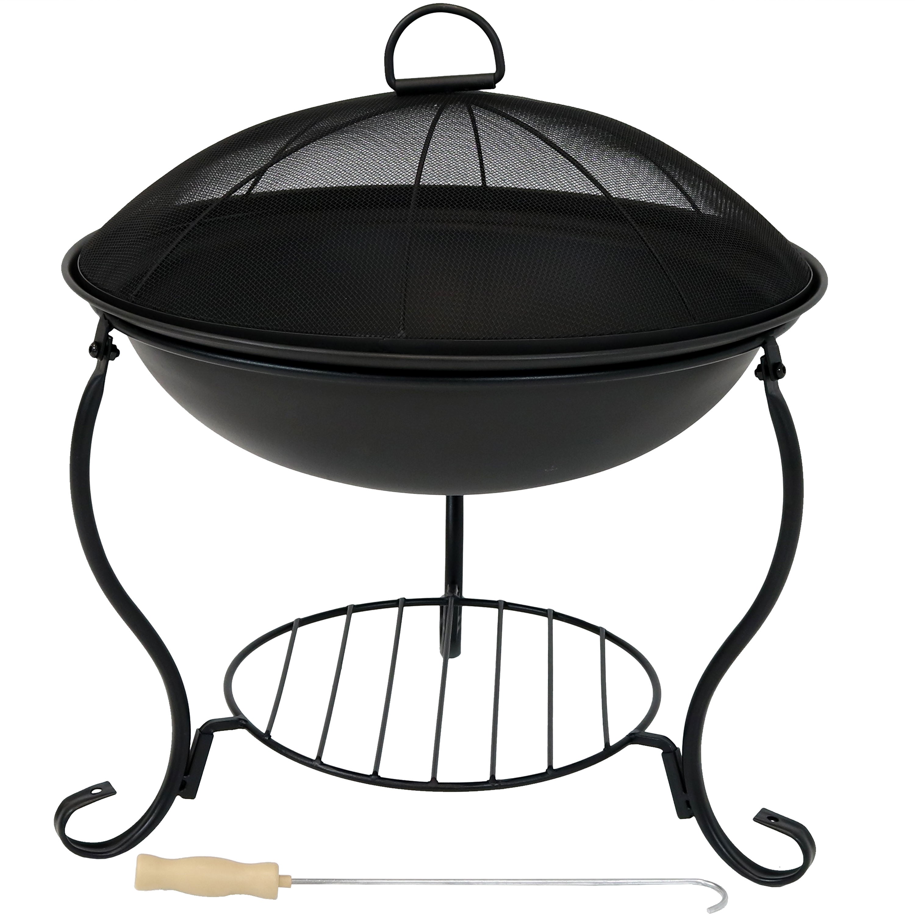  Sunnydaze Decor Camping or Backyard Steel Round Raised Fire Pit on Stand with Spark Screen - 18