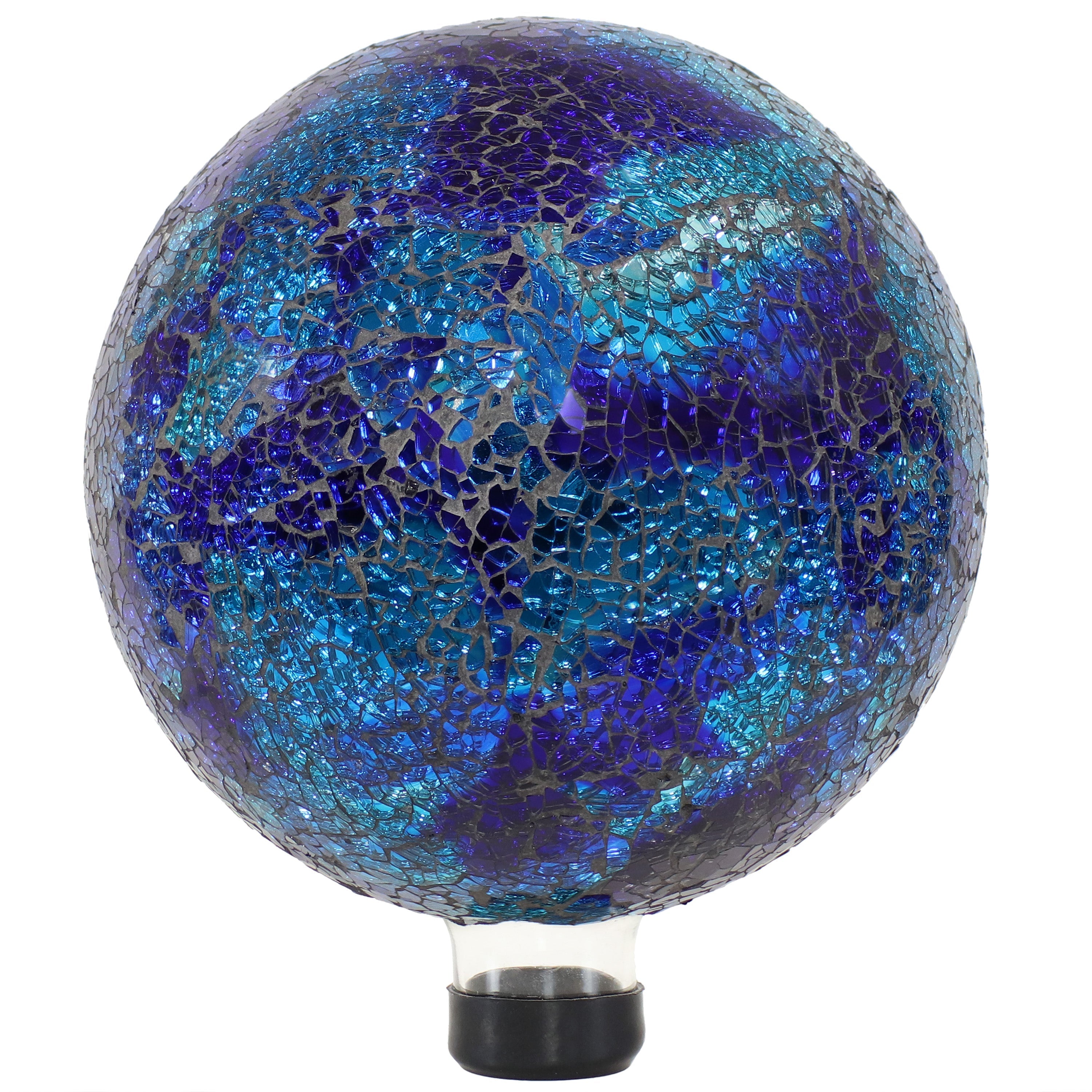  Sunnydaze Decor Deep Ocean Swirl Gazing Globe, Blue Crackled Mosaic Glass, 10