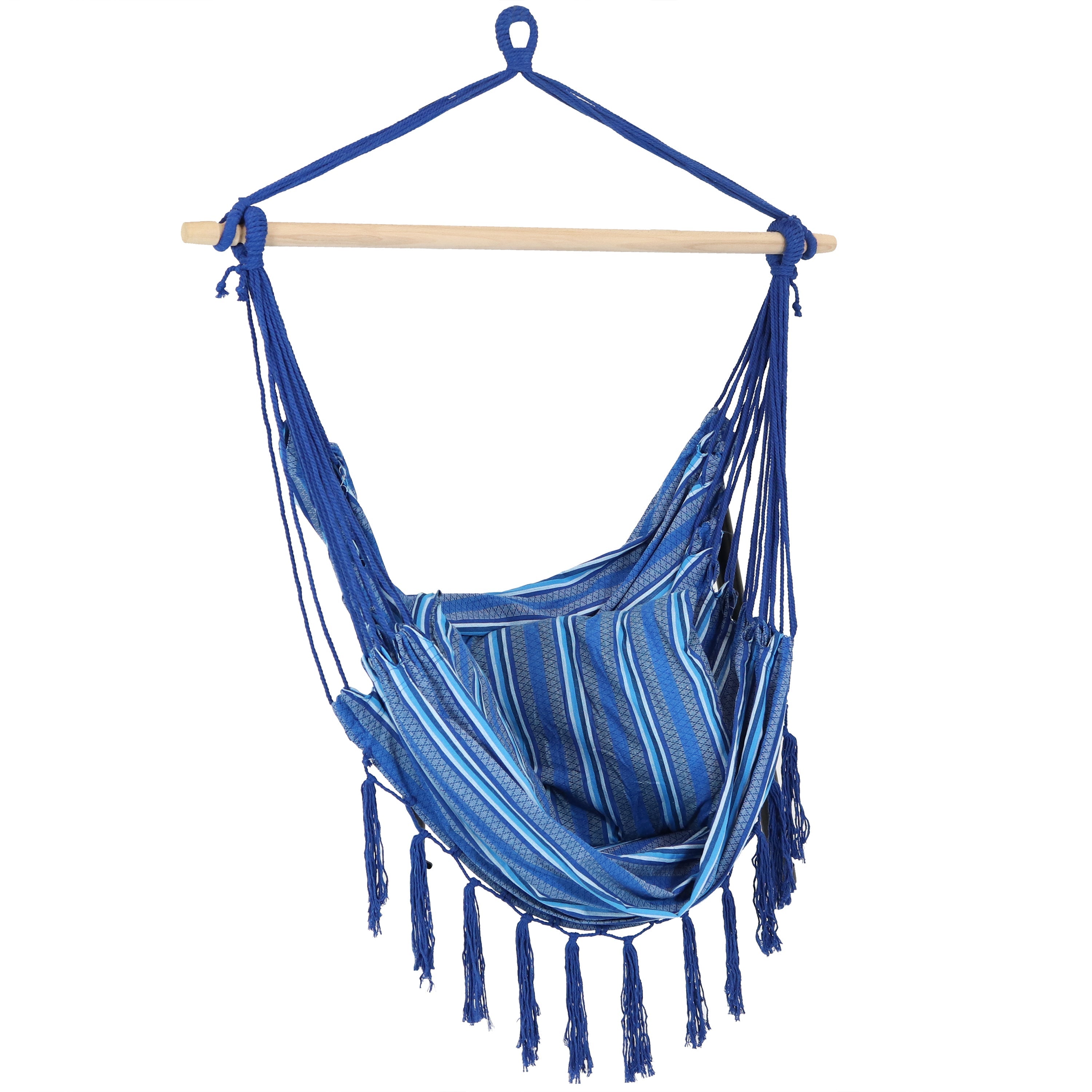  Sunnydaze Decor Double Cushion Hanging Rope Hammock Chair Swing - 265 lb Weight Capacity - Cornflower Stripes - Blue - Bonton