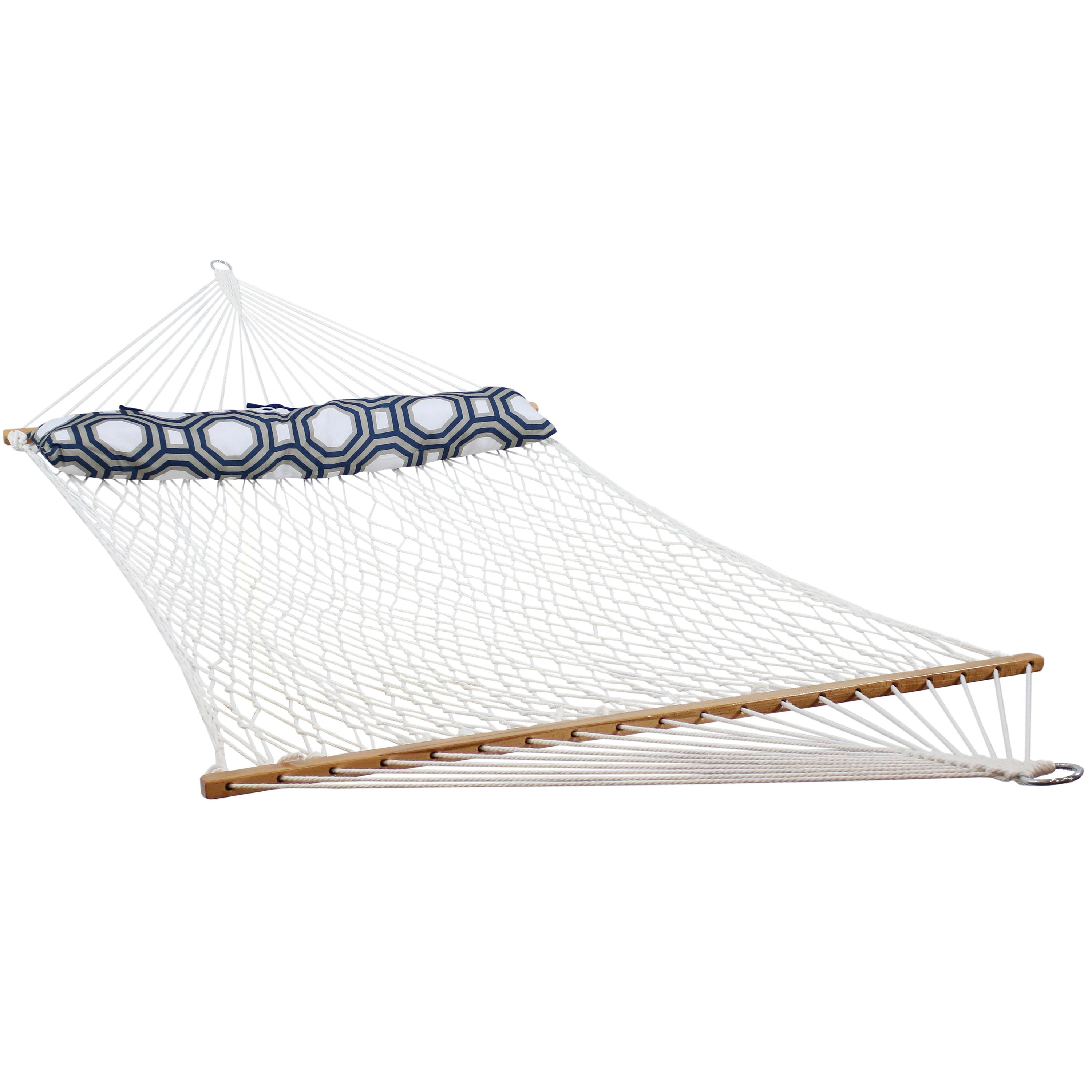  Sunnydaze Decor Double Wide 2-Person 100% Polyester Rope Hammock with Spreader Bars - White - Bonton