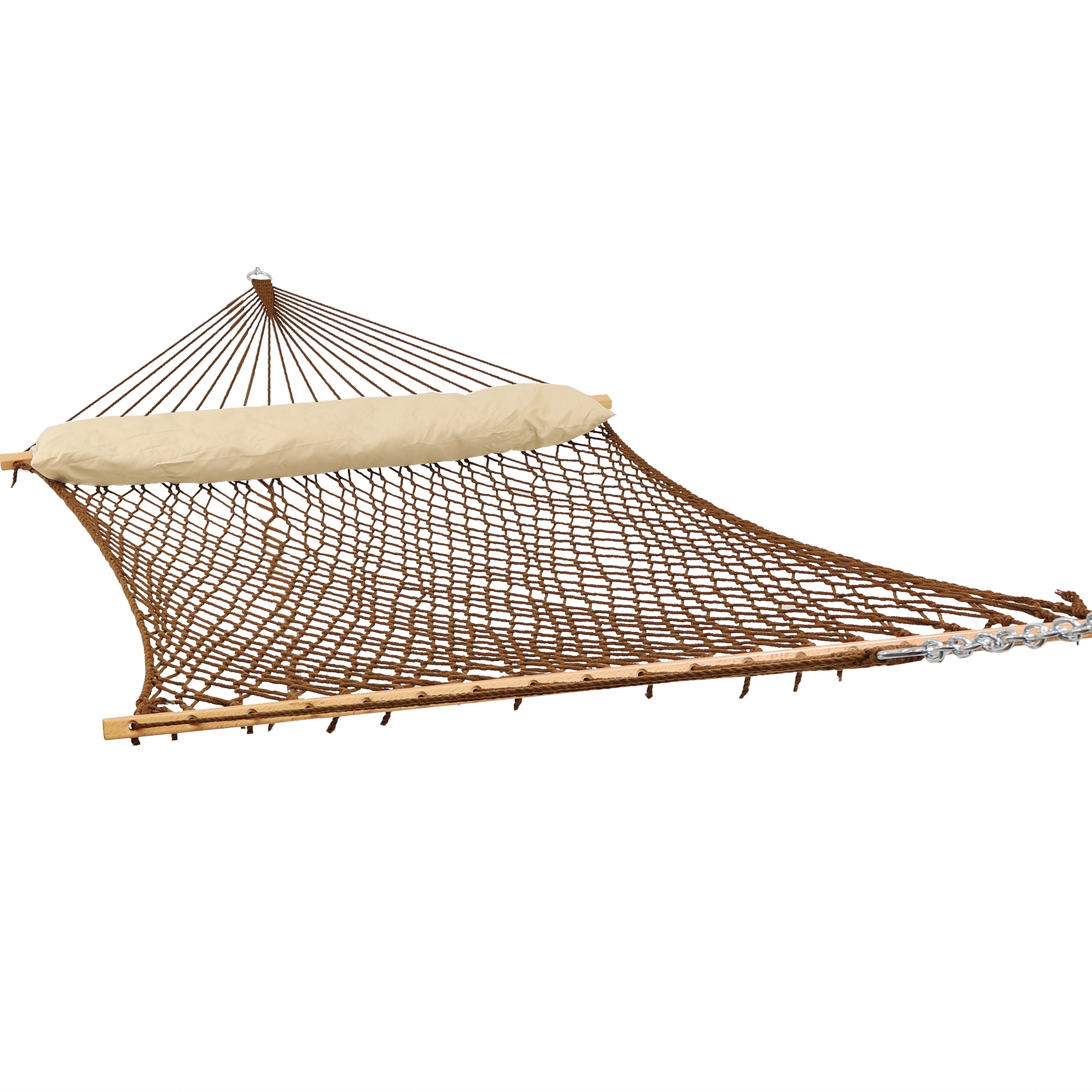  Sunnydaze Decor Double Wide 2-Person 100% Polyester Rope Hammock with Spreader Bars - Brown - Bonton