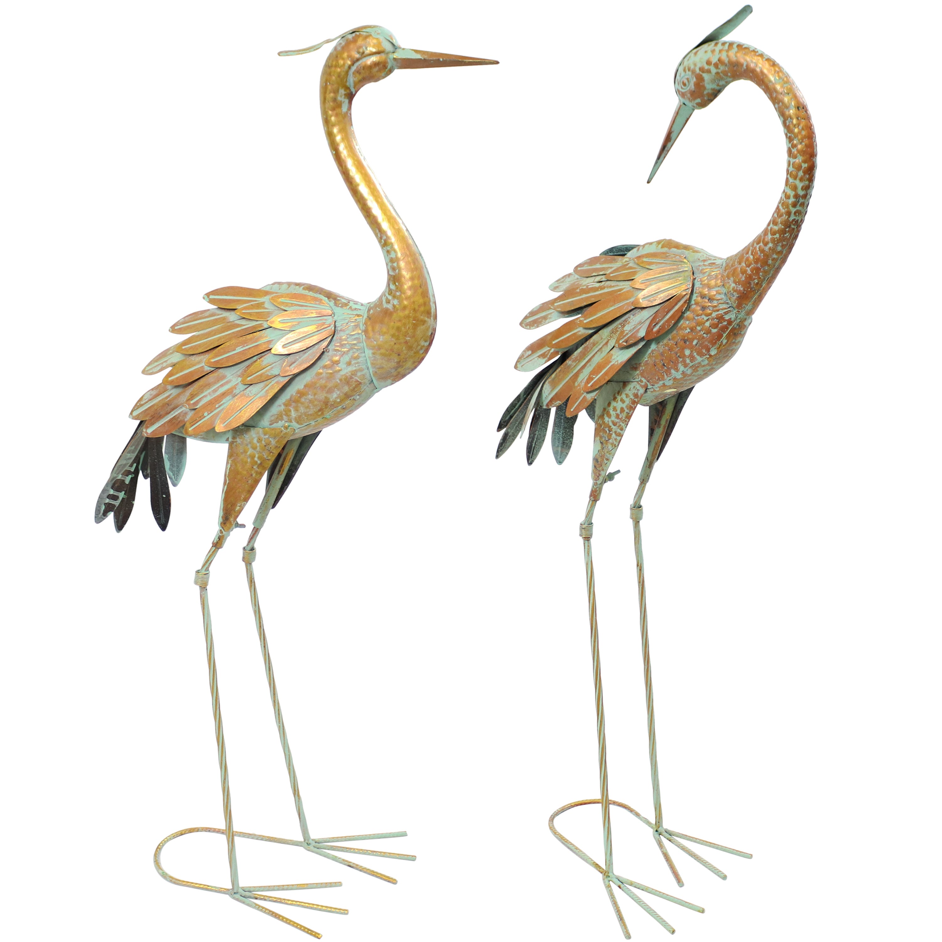  Sunnydaze Decor Golden Crane Metal Elegant Garden Statue Set of 2 - Gold - Bonton